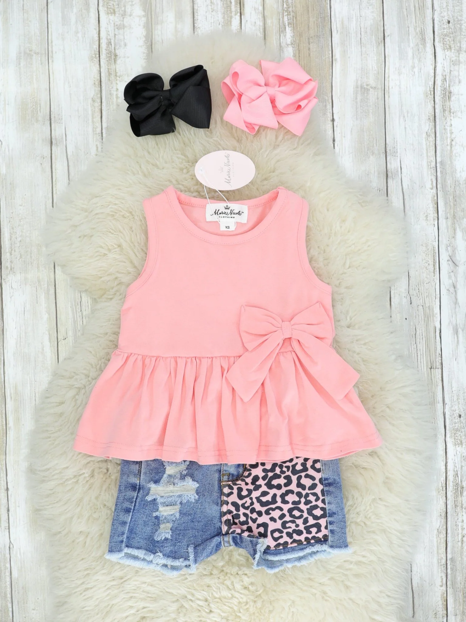 Pink Bow Tank & Distressed Leopard Denim Outfit