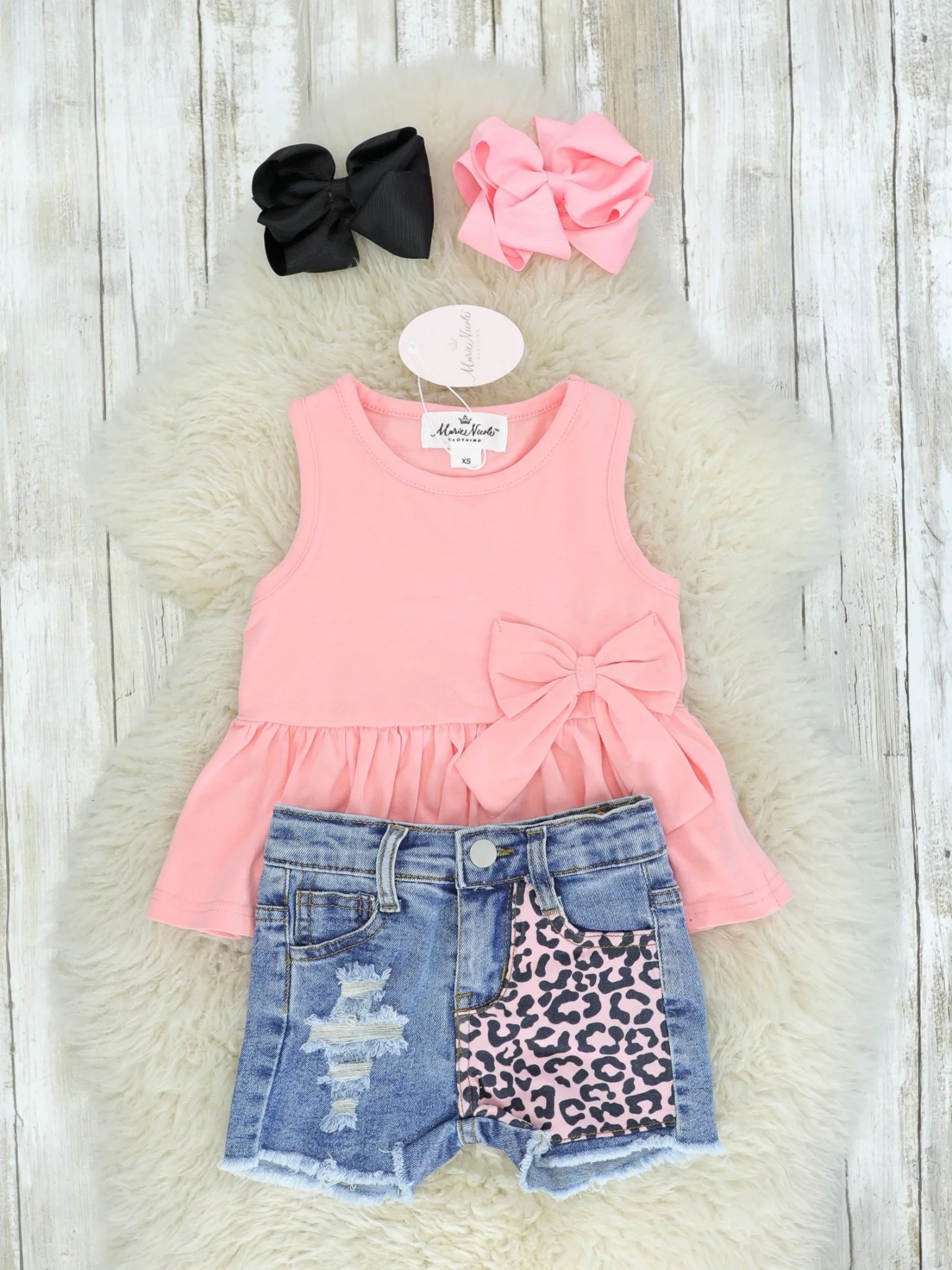 Pink Bow Tank & Distressed Leopard Denim Outfit - Image 2