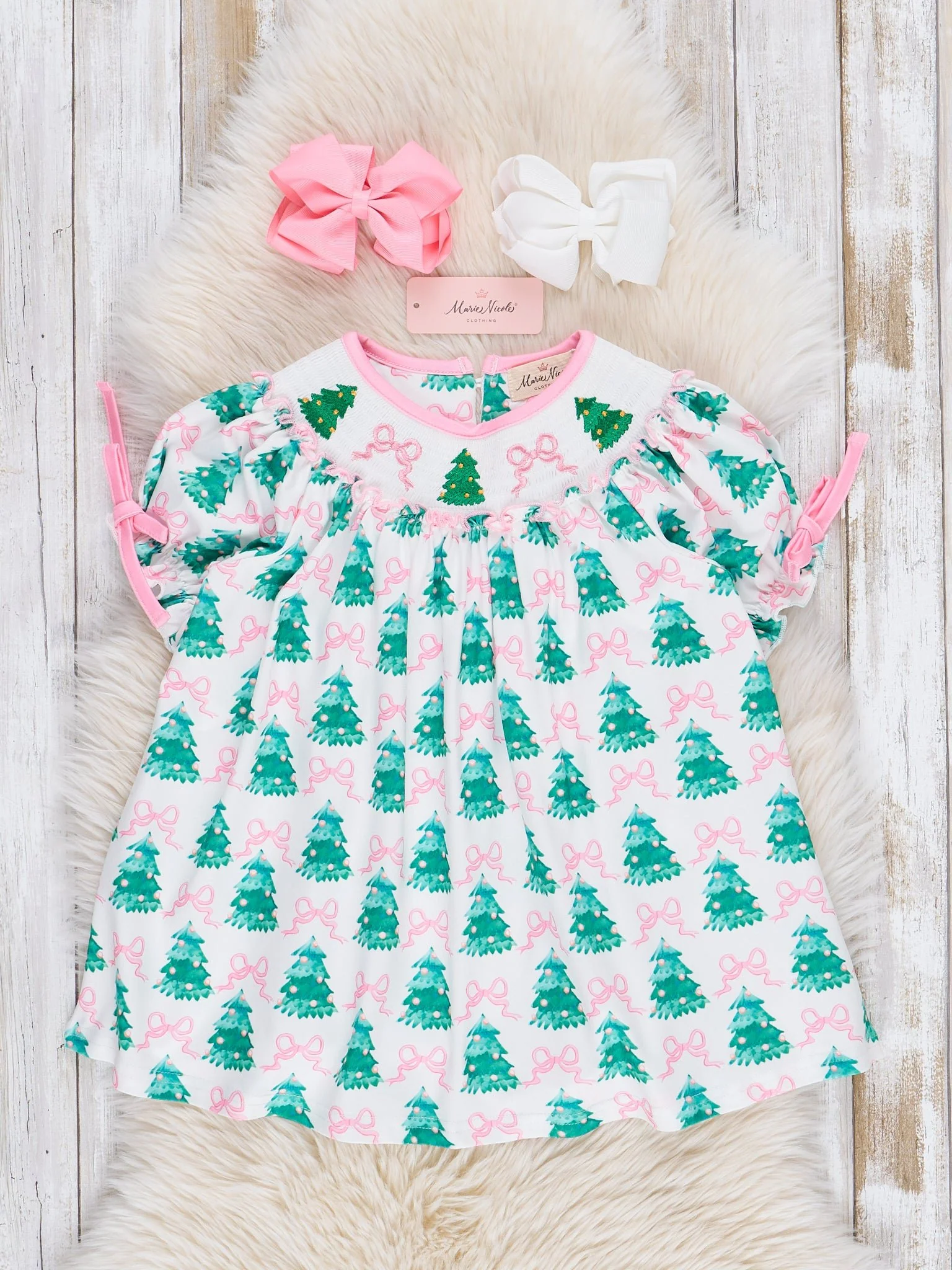 Pink Bows & Evergreens Smocked Dress - Image 2