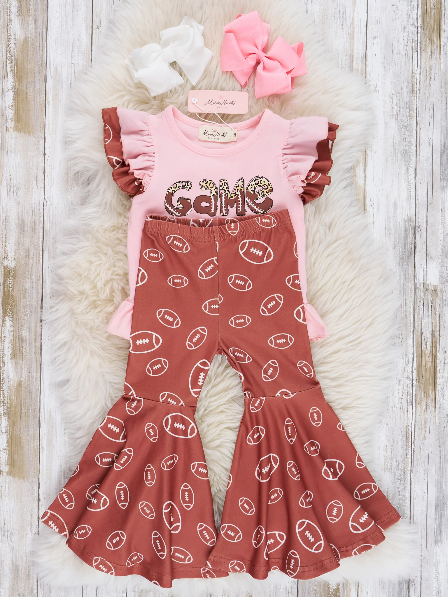 Pink & Brown Football "Game Day" Bell Bottom Outfit - Image 3
