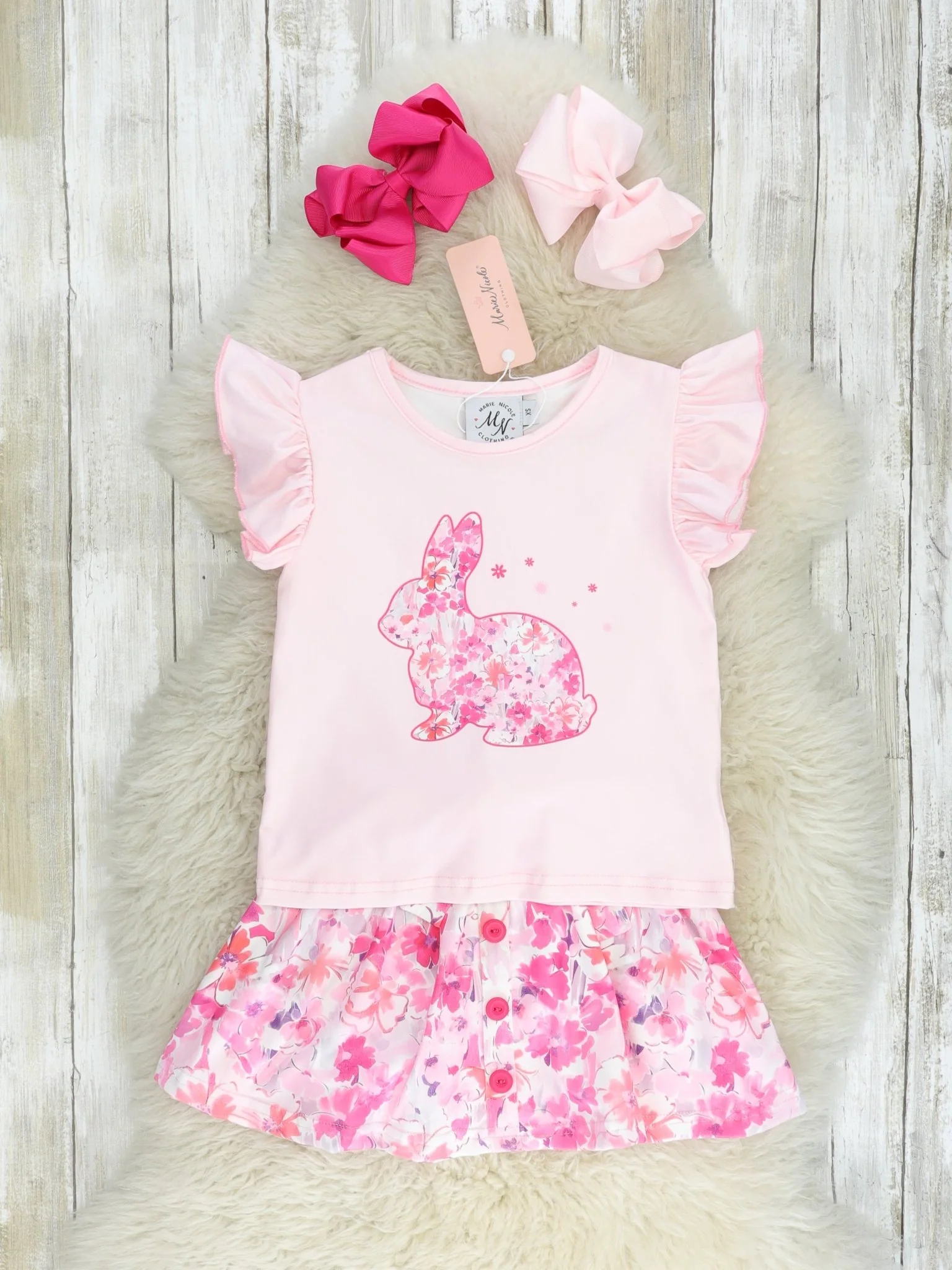 Pink Bunny Floral Ruffle Outfit
