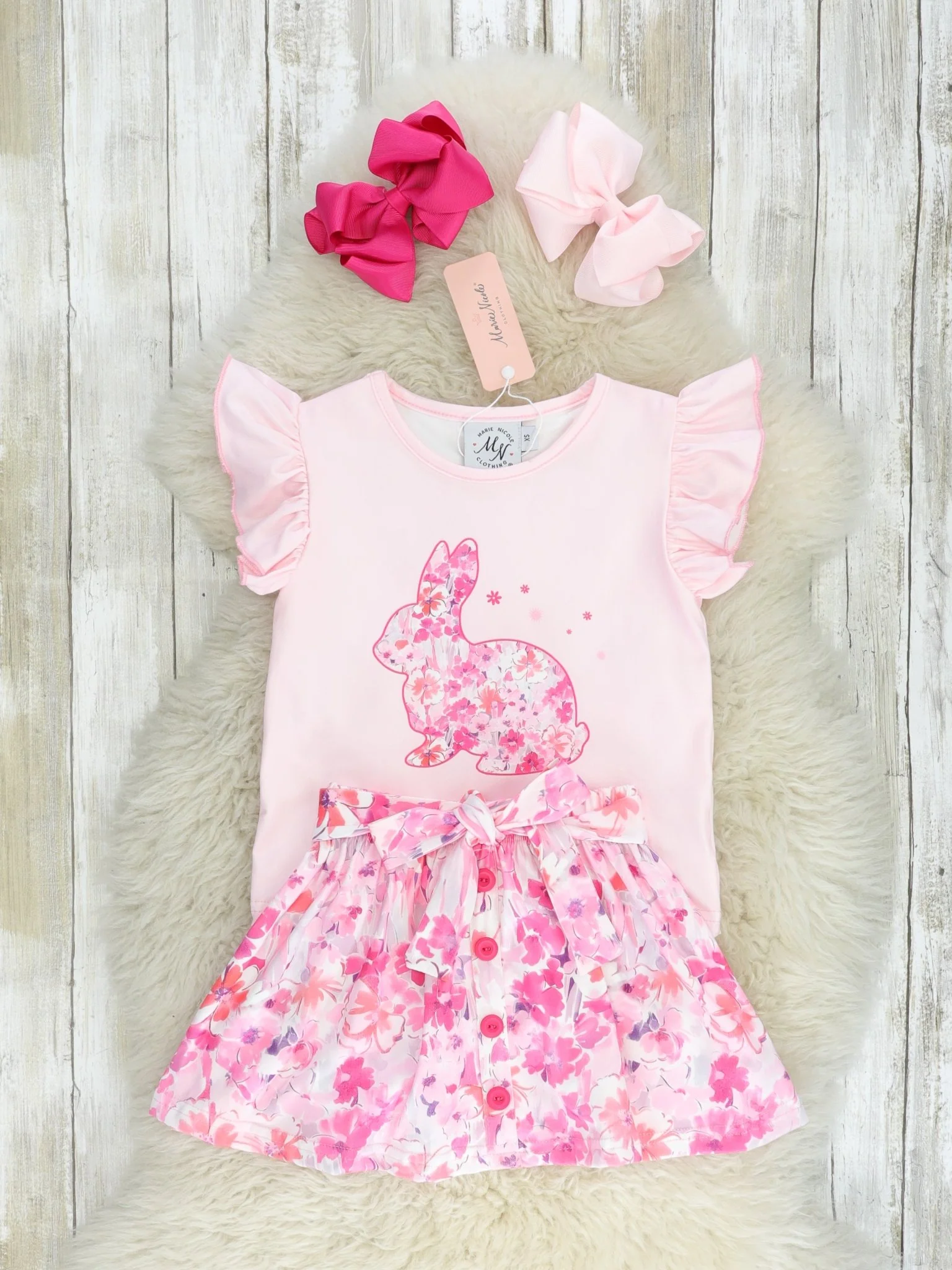 Pink Bunny Floral Ruffle Outfit - Image 2