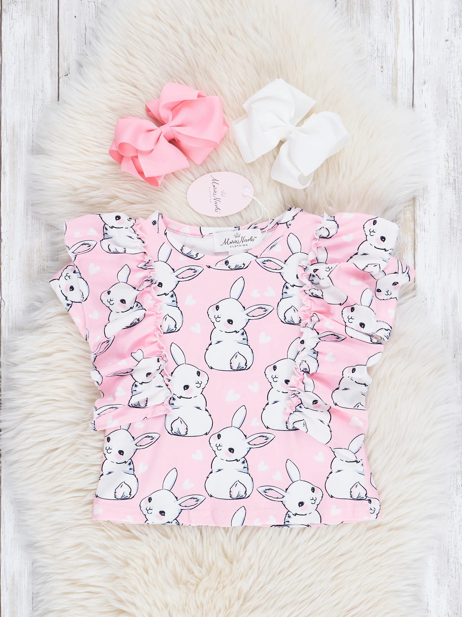 Pink Bunny Ruffle Top & Denim Overall Set - Image 4