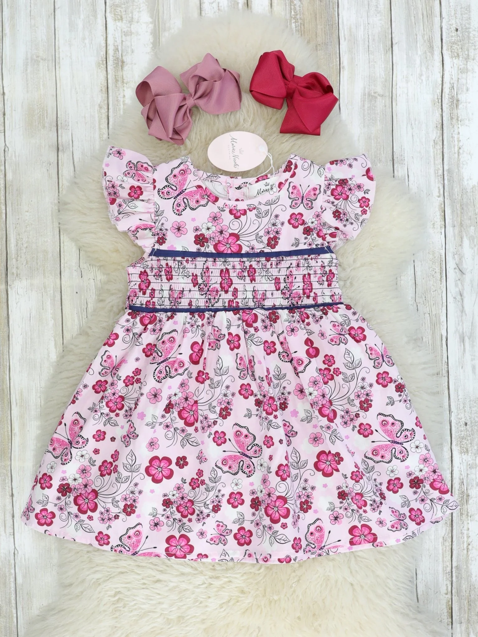 Pink Butterfly Smocked Dress