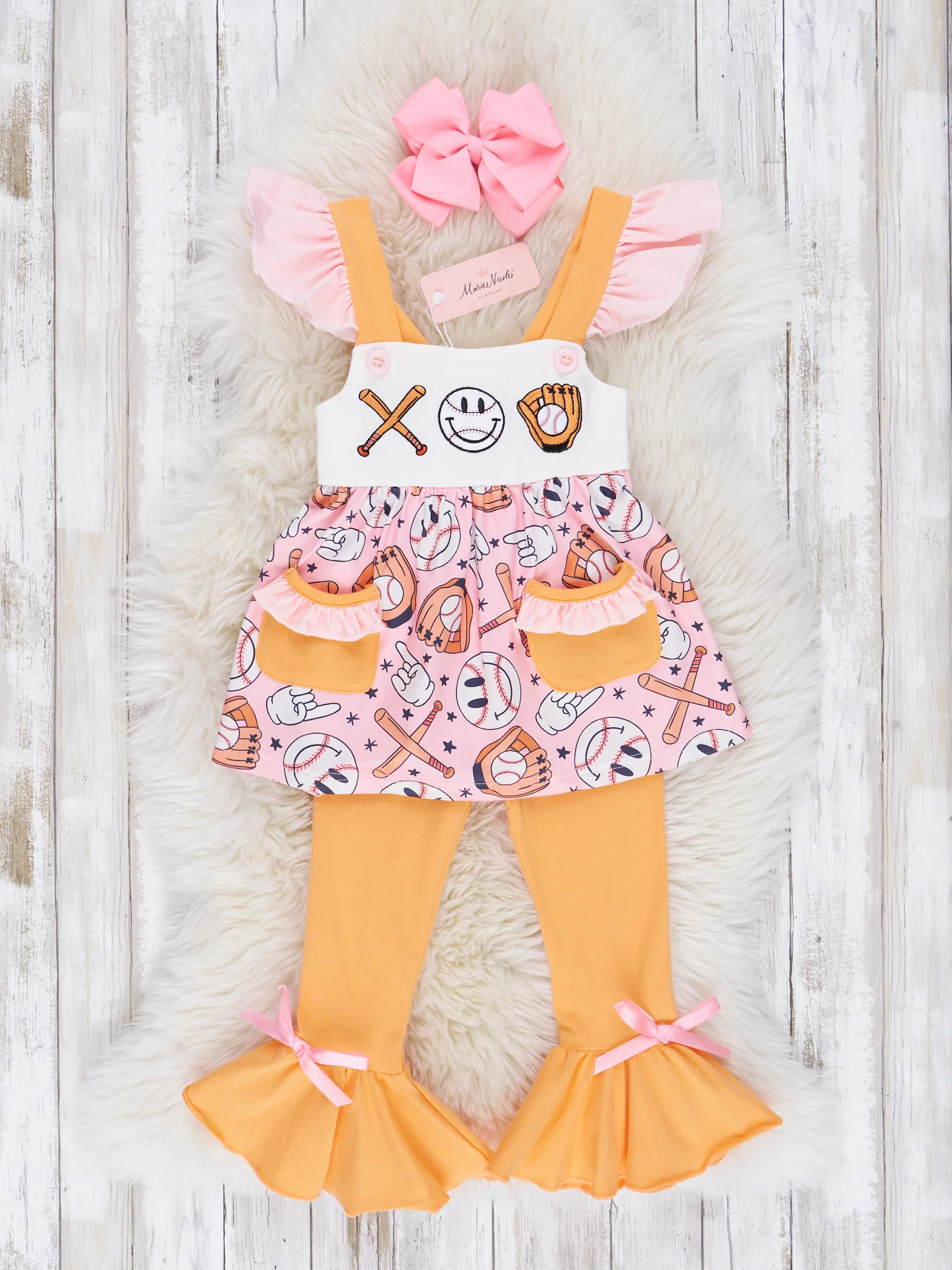 Pink & Butterscotch Baseball Ruffle Outfit