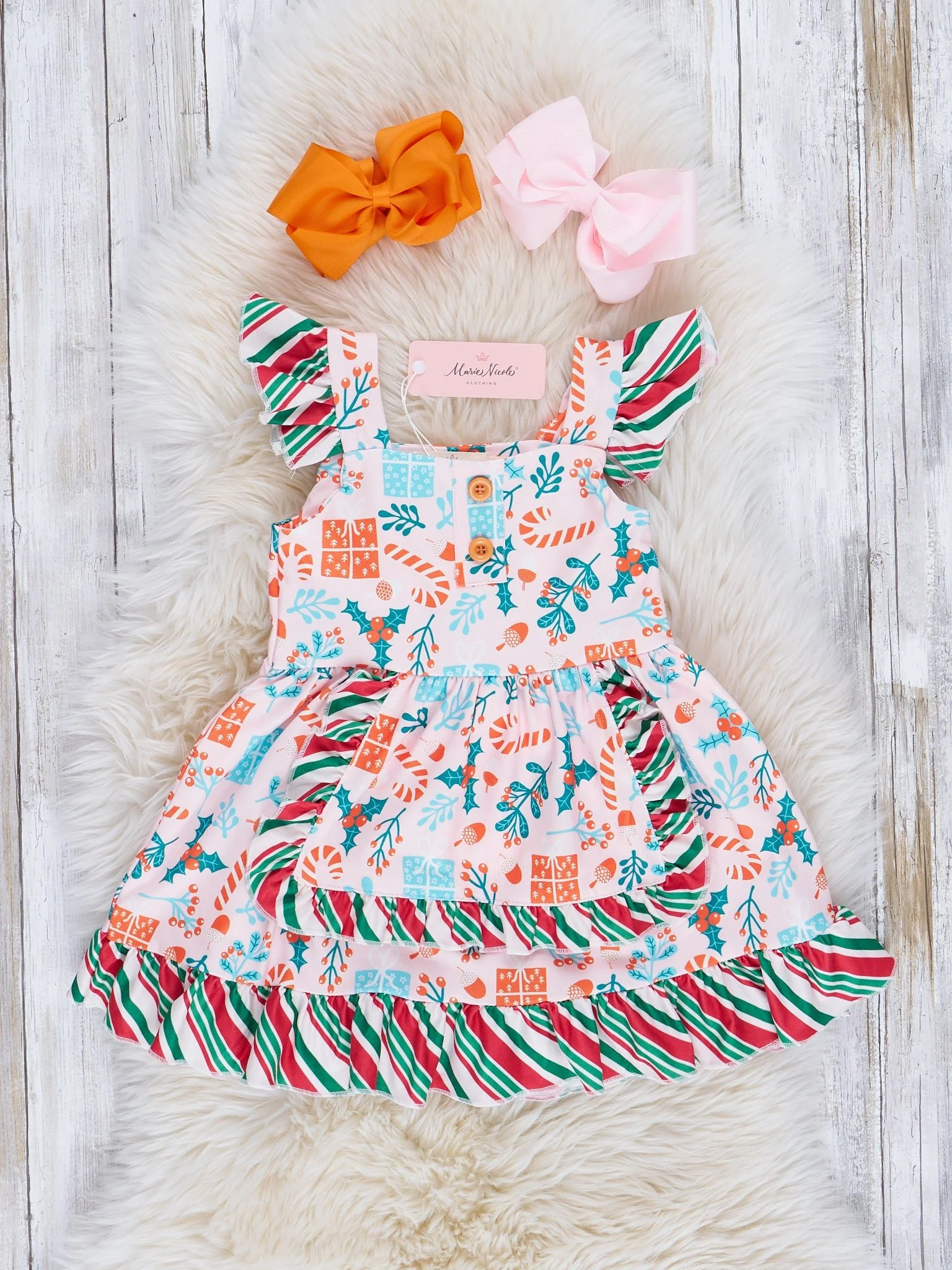 Pink & Candy Stripe Holiday Ruffle Dress