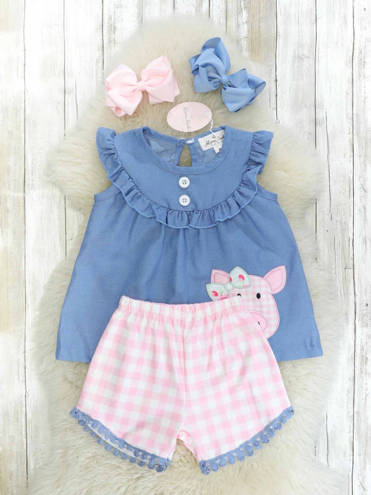 Pink Chambray Piggy Shorts Outfit - Image 2