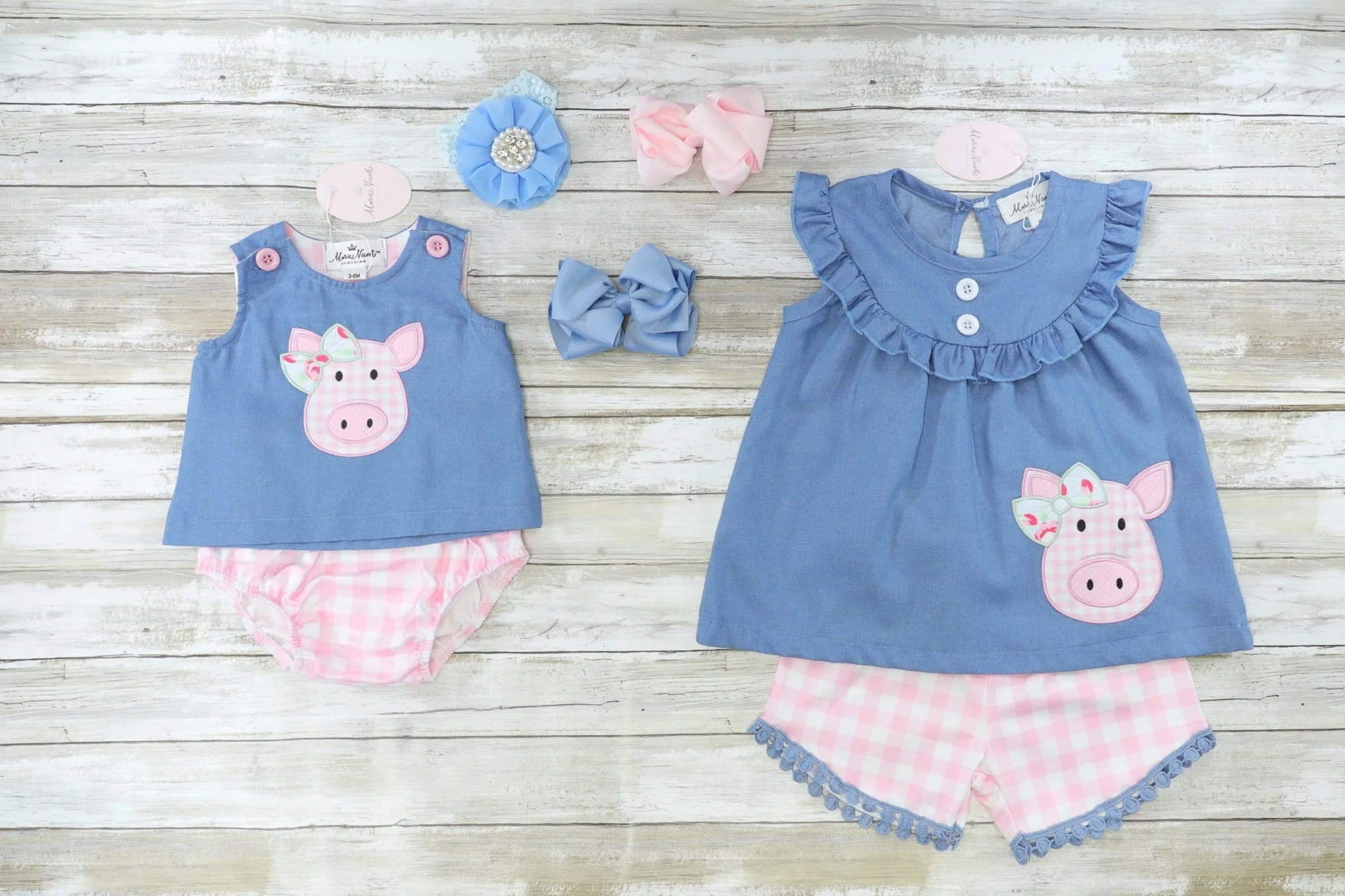 Pink Chambray Piggy Shorts Outfit - Image 3