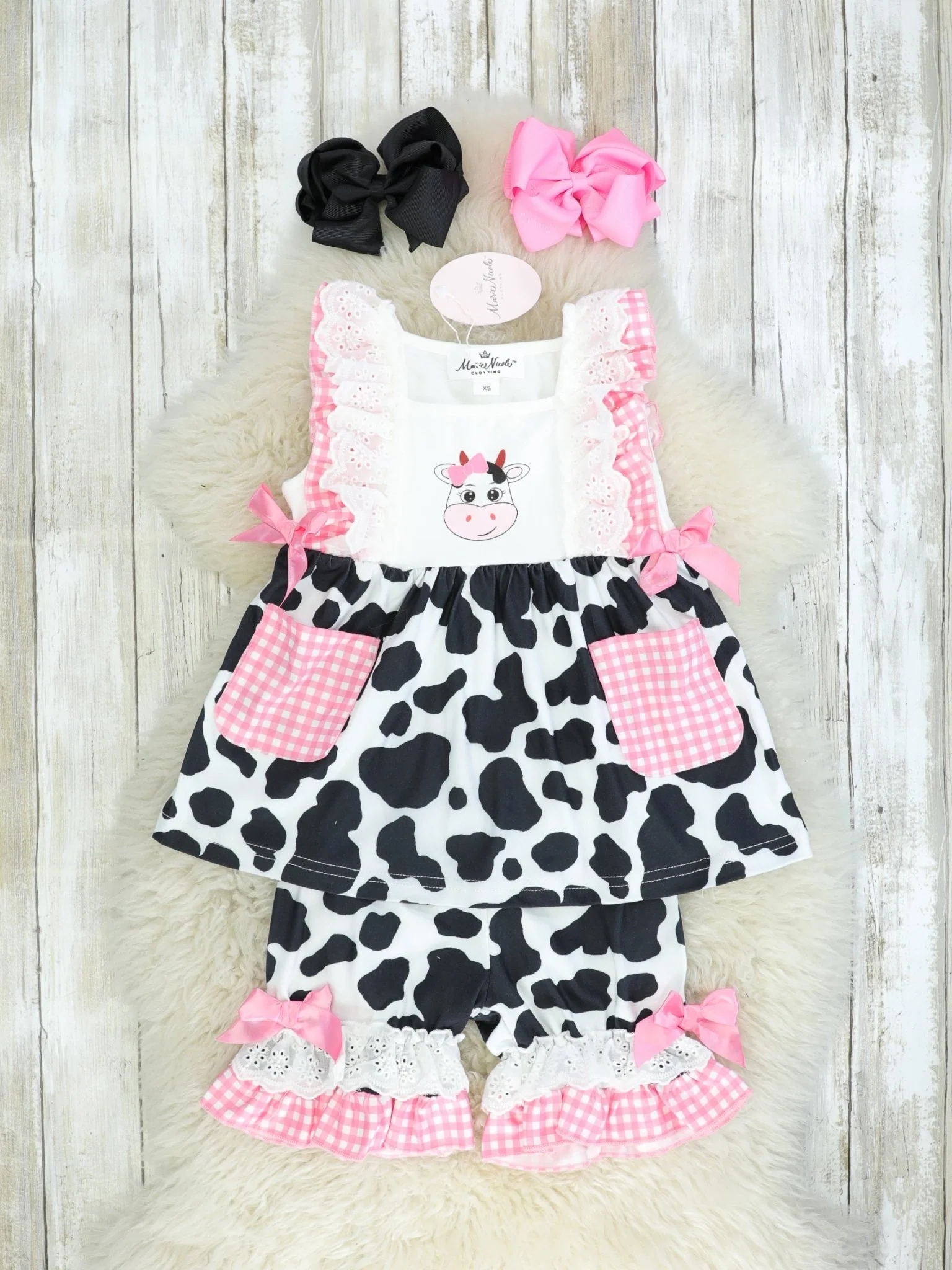 Pink Check Cow Ruffle Outfit