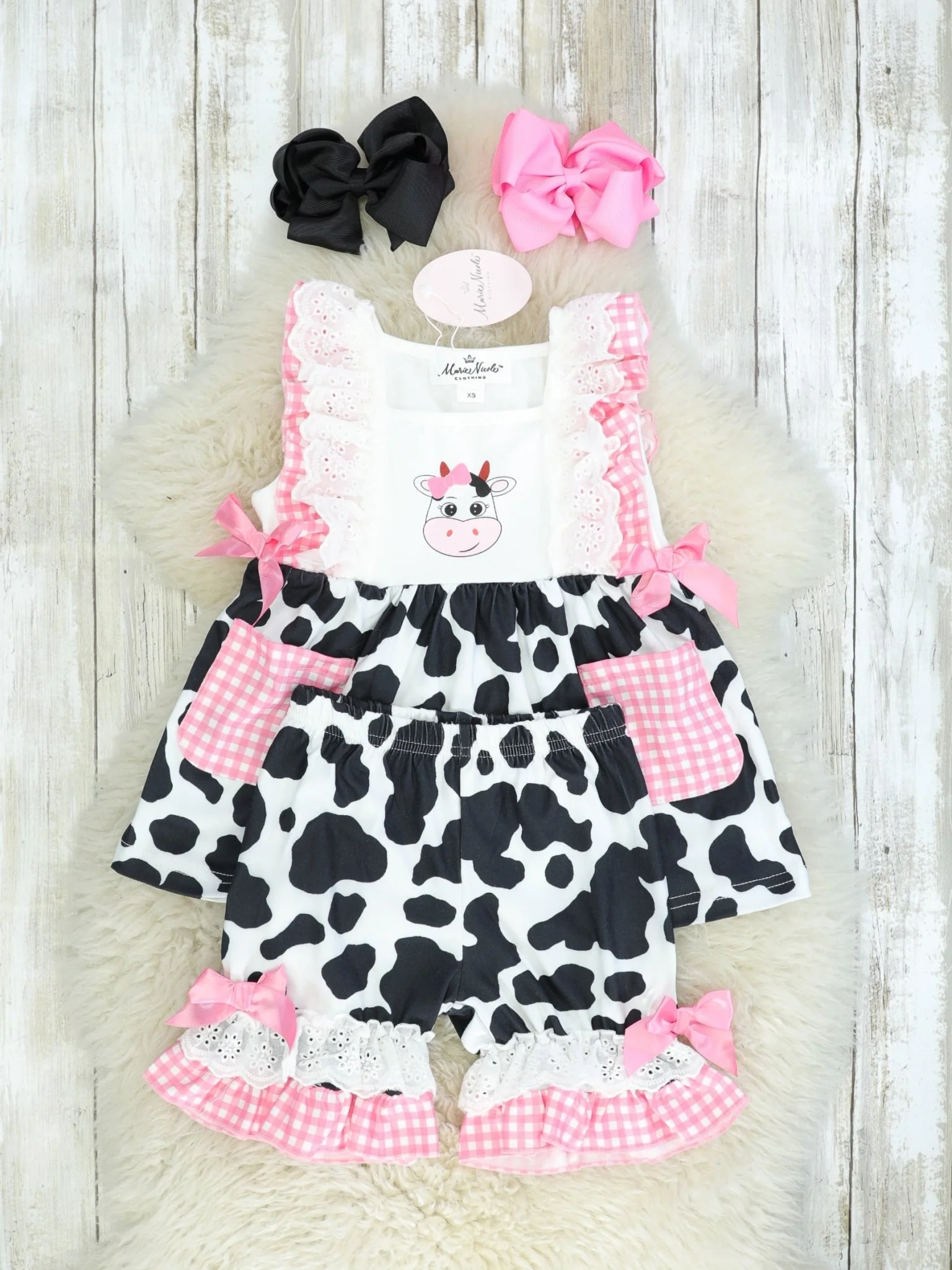 Pink Check Cow Ruffle Outfit - Image 2