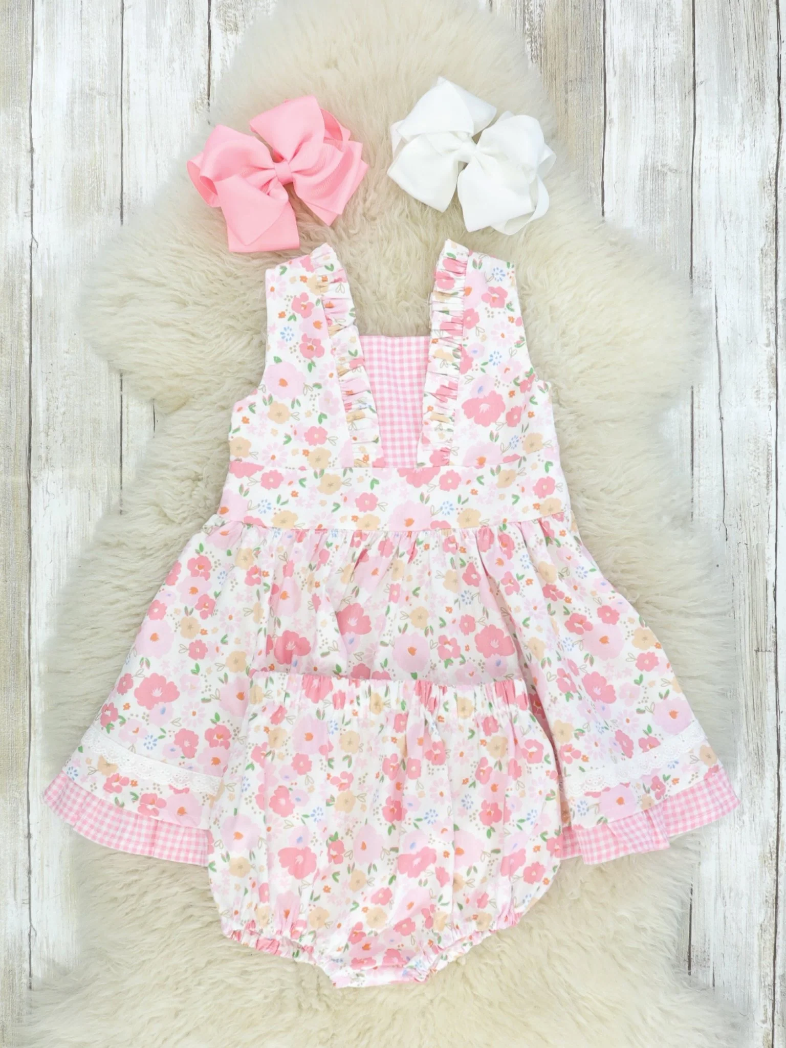Pink Check Floral Dress - Image 2