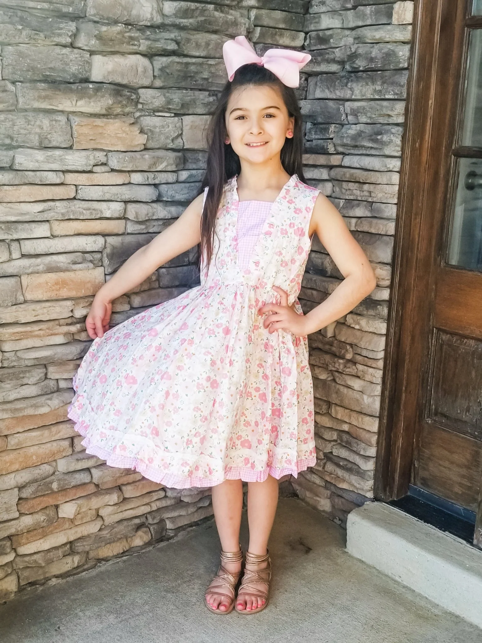 Pink Check Floral Dress - Image 5