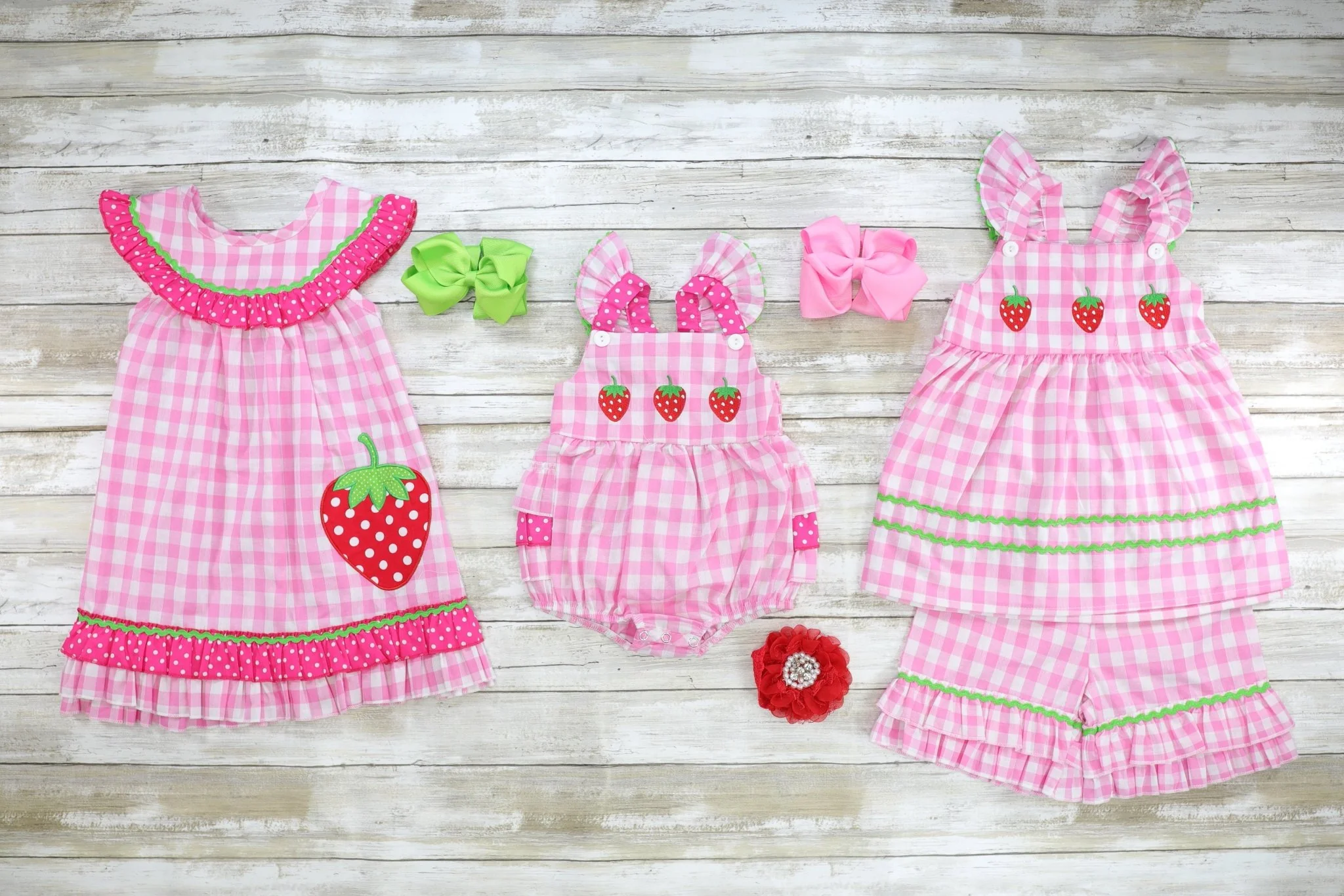 Pink Check Strawberry Ruffle Outfit - Image 3