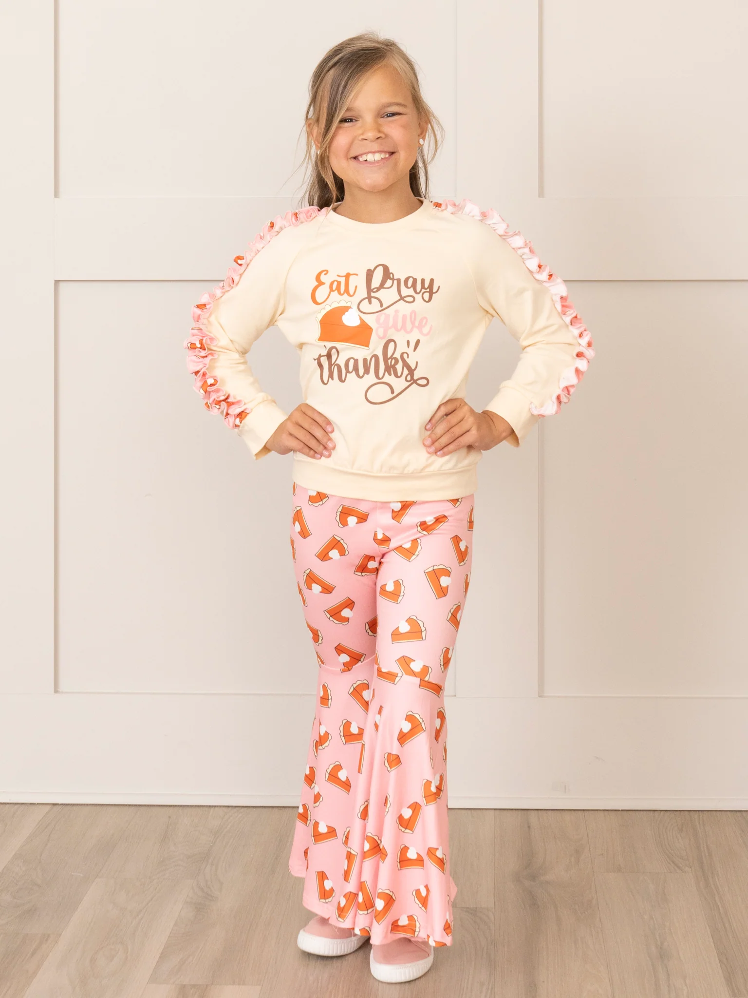 Pink & Cream Thanksgiving Bell Bottoms Outfit - Image 4