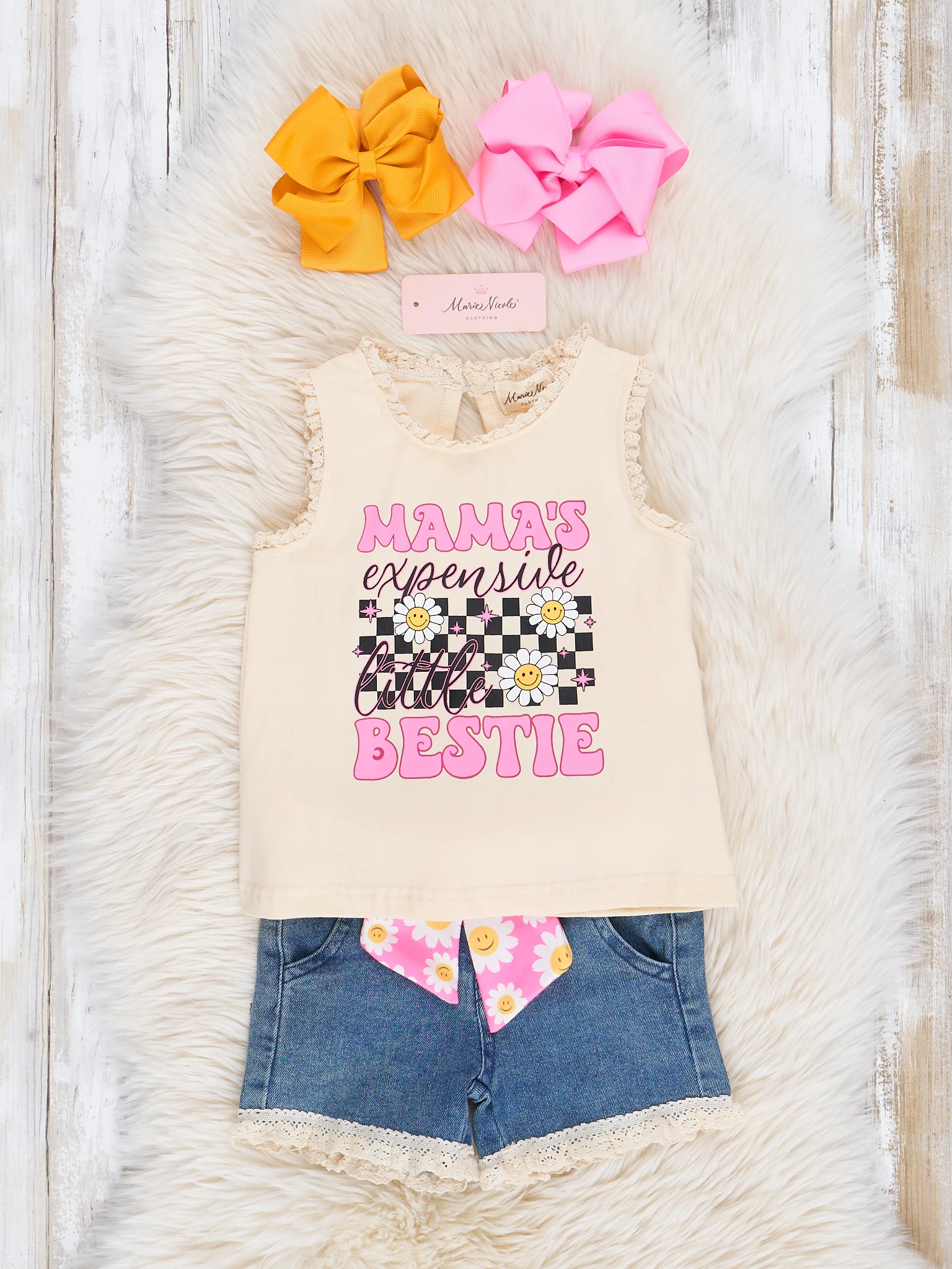 Pink Daisies "Mama's Bestie" Denim Shorts Outfit