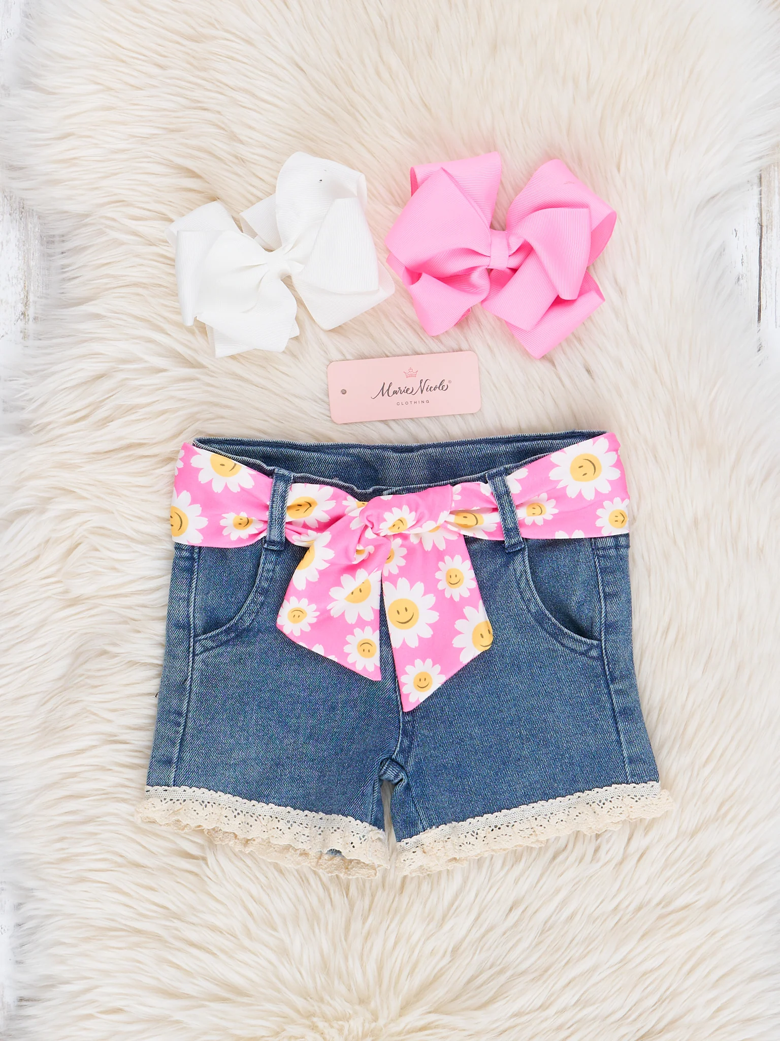 Pink Daisies "Mama's Bestie" Denim Shorts Outfit - Image 3