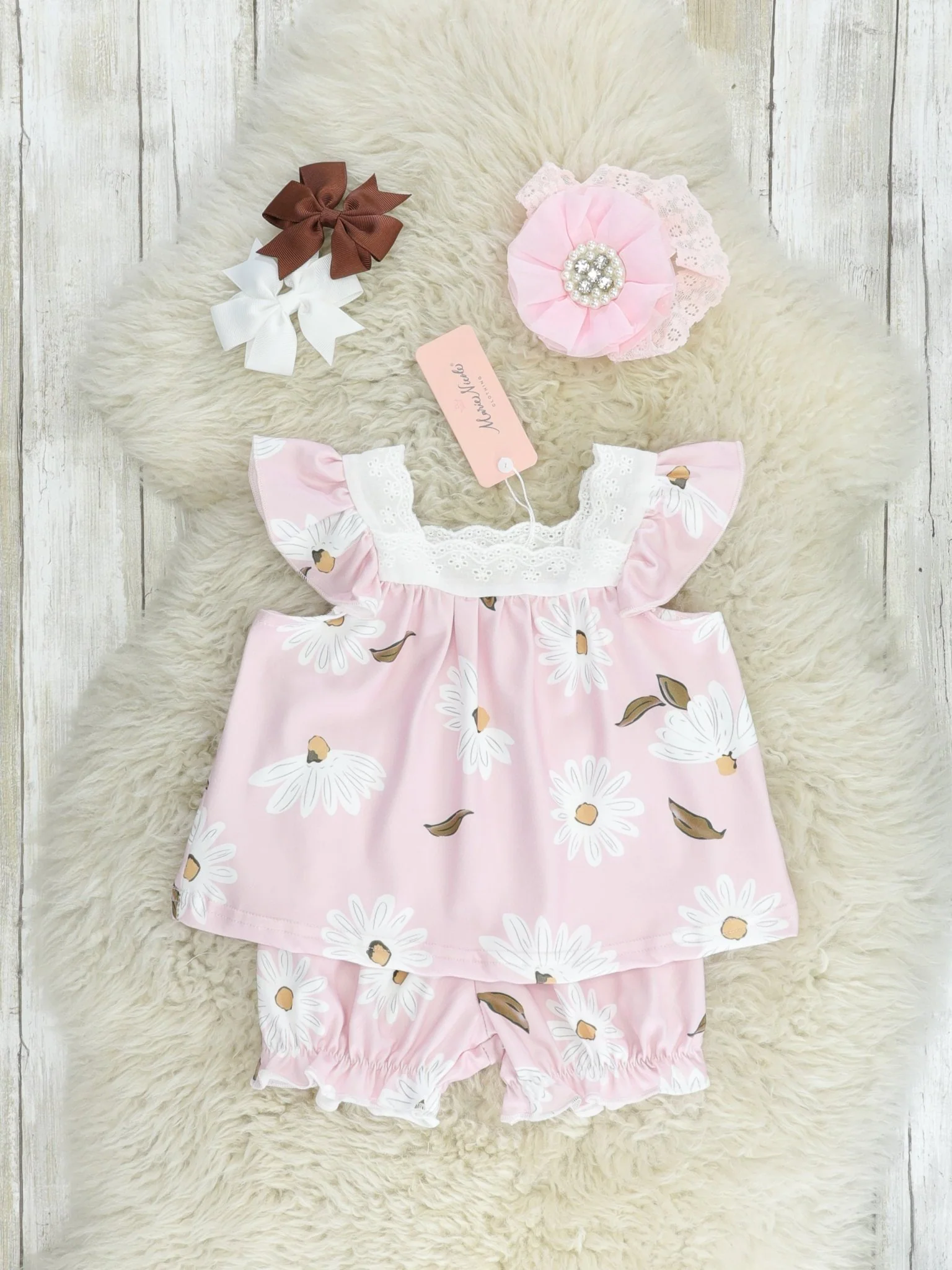 Pink Daisy Lace Ruffle Bloomers Outfit