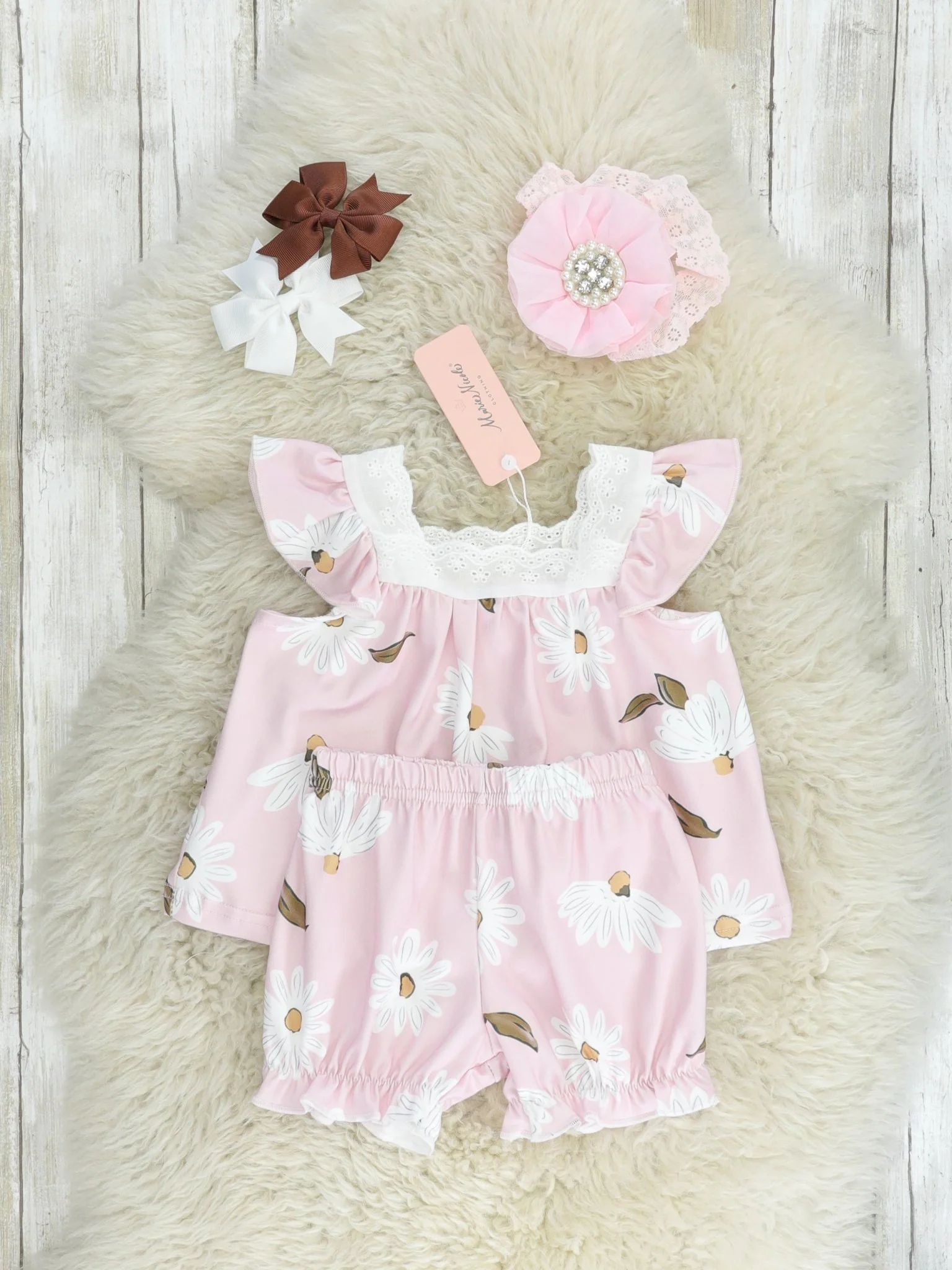 Pink Daisy Lace Ruffle Bloomers Outfit - Image 2