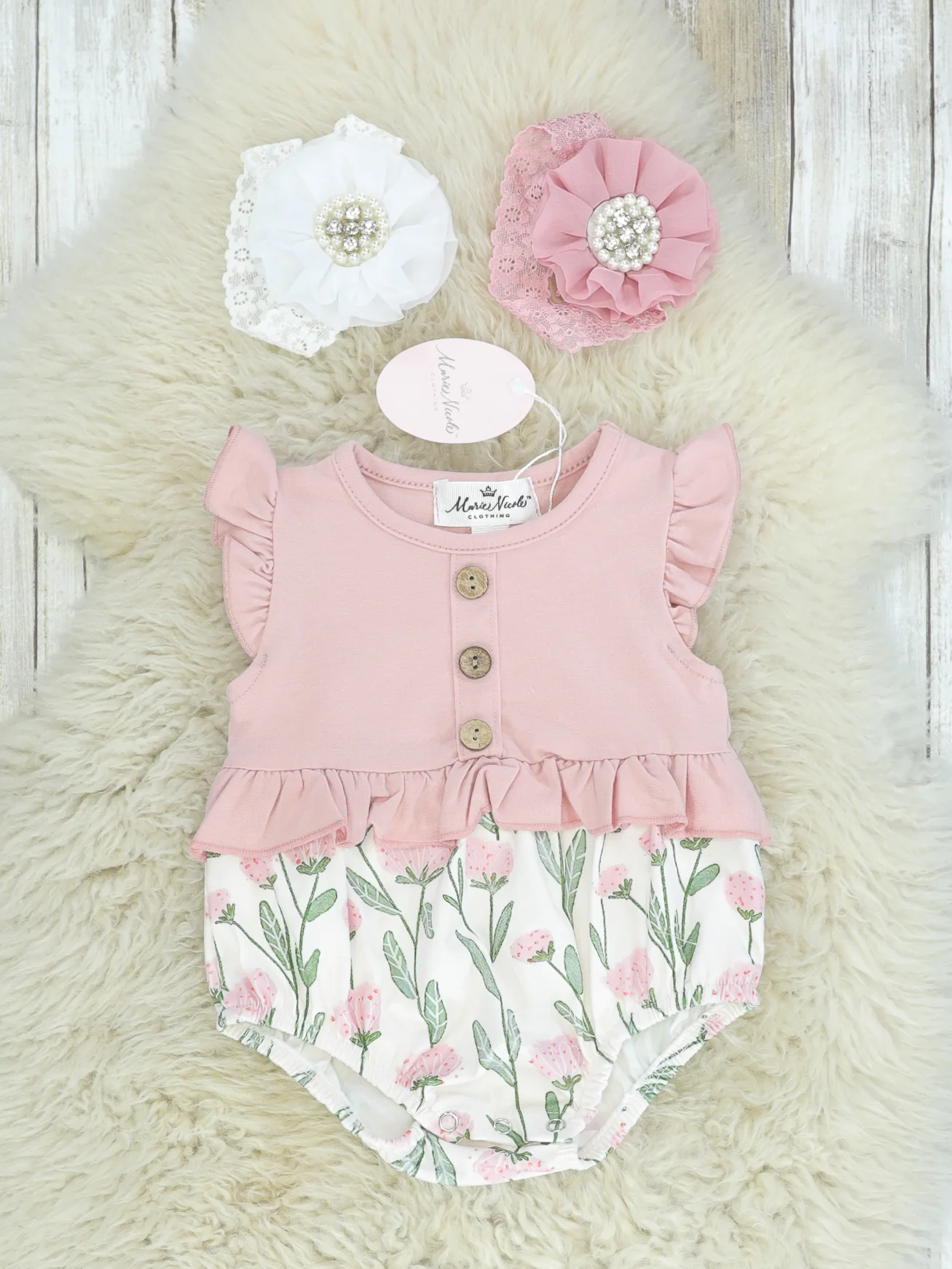 Pink Dandelion Ruffle Bubble Romper