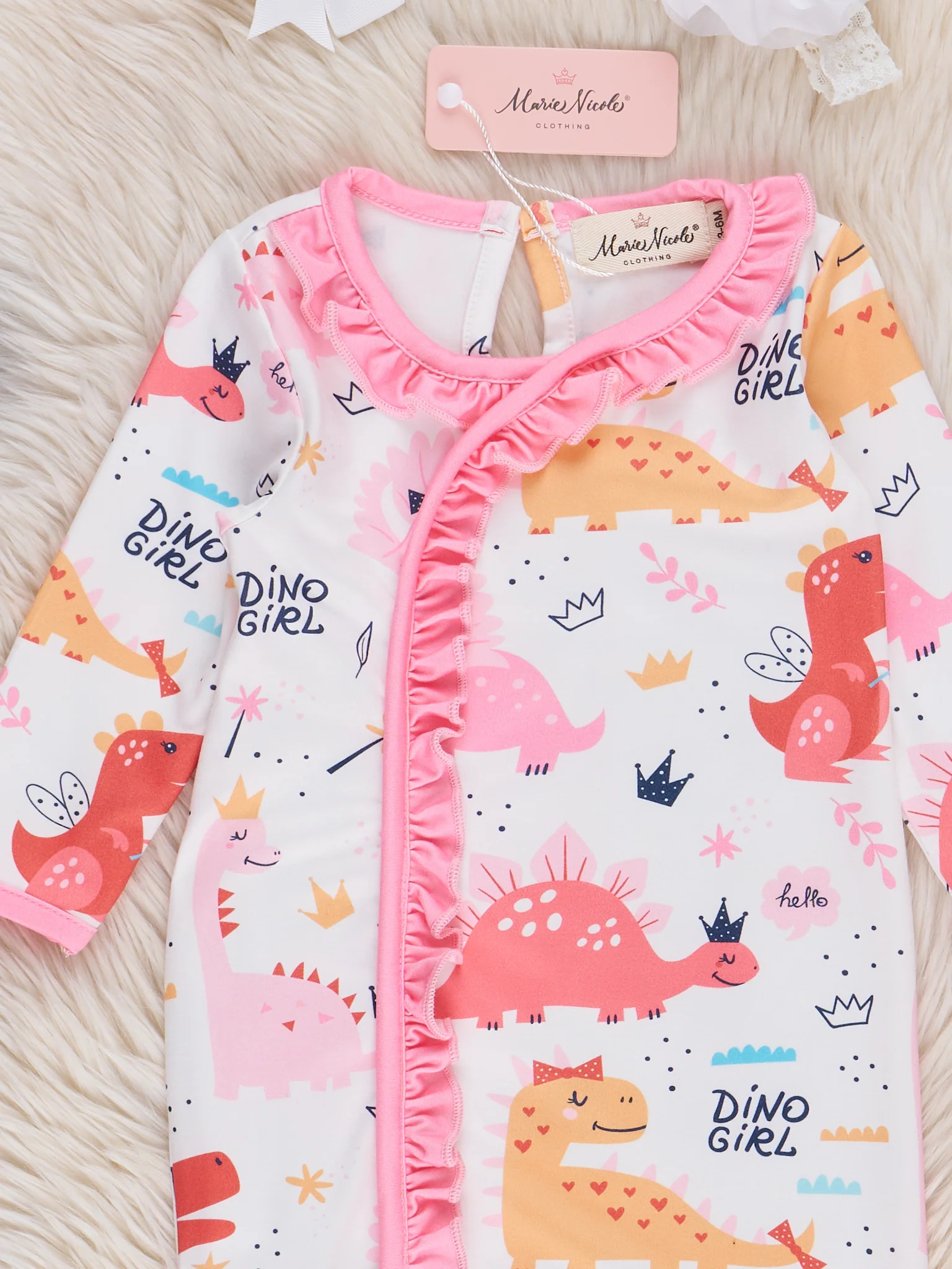 Pink Dino Girl Ruffle  Sleep Gown - Image 2