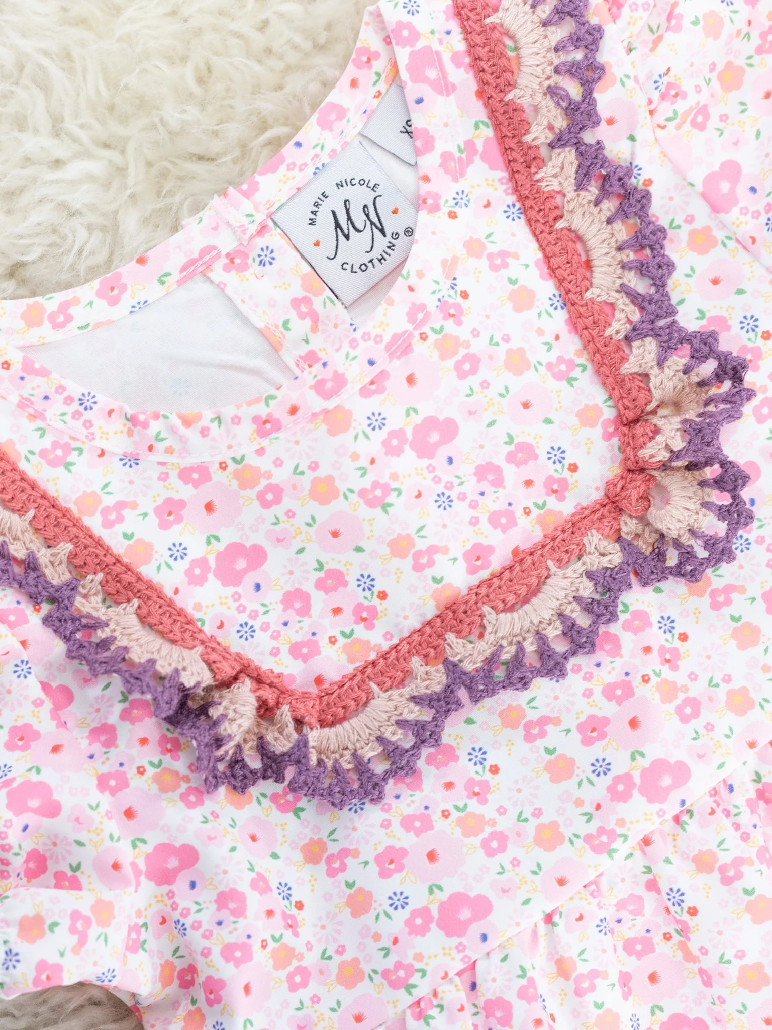 Pink Ditsy Floral Crochet Bubble Romper - Image 2