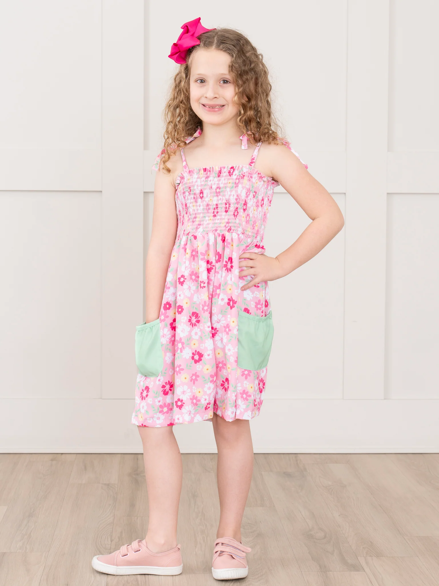 Pink Ditsy Garden Smocked Tie Dress - Image 5