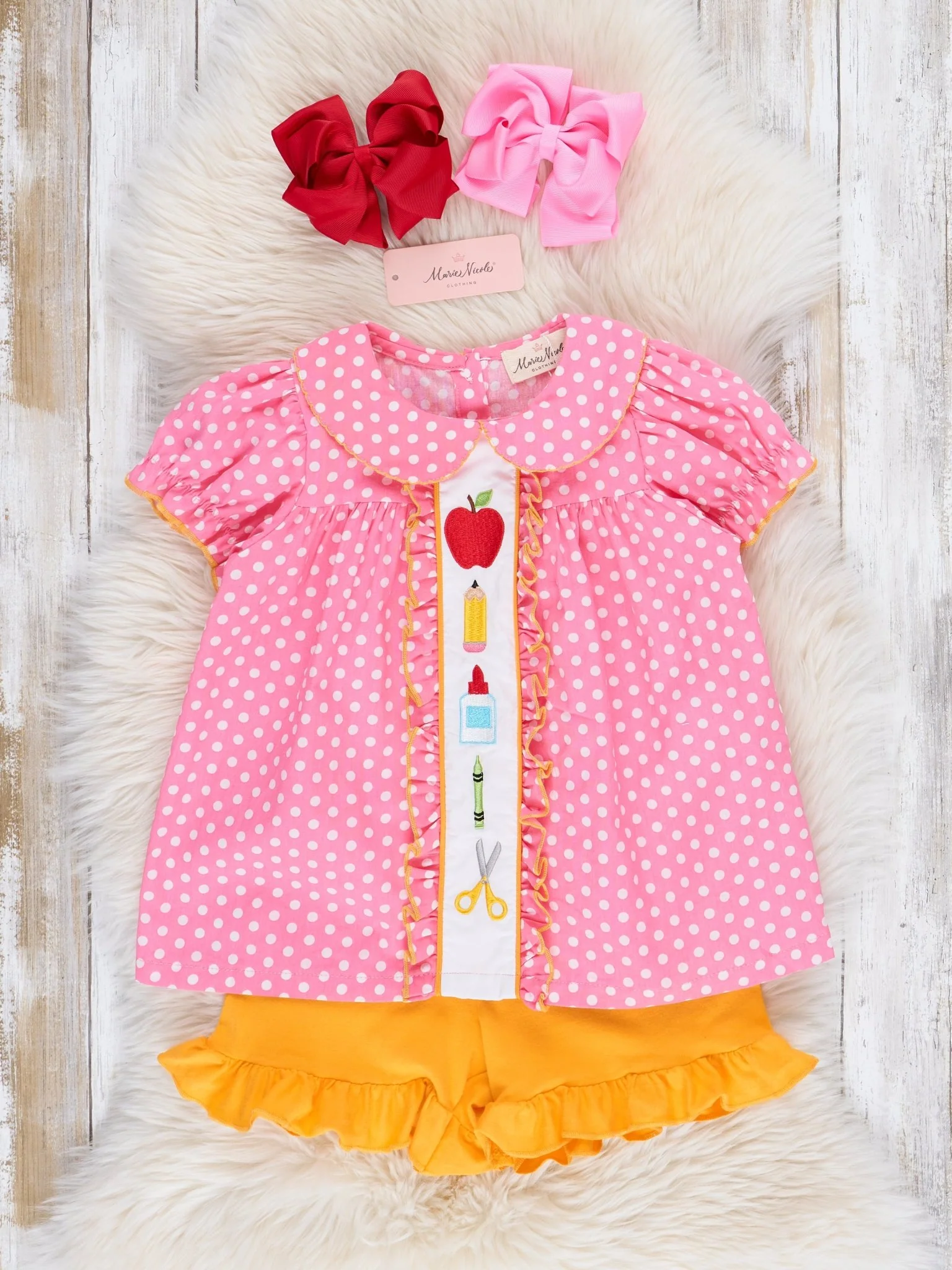 Pink Dots School Supplies Ruffle Outfit