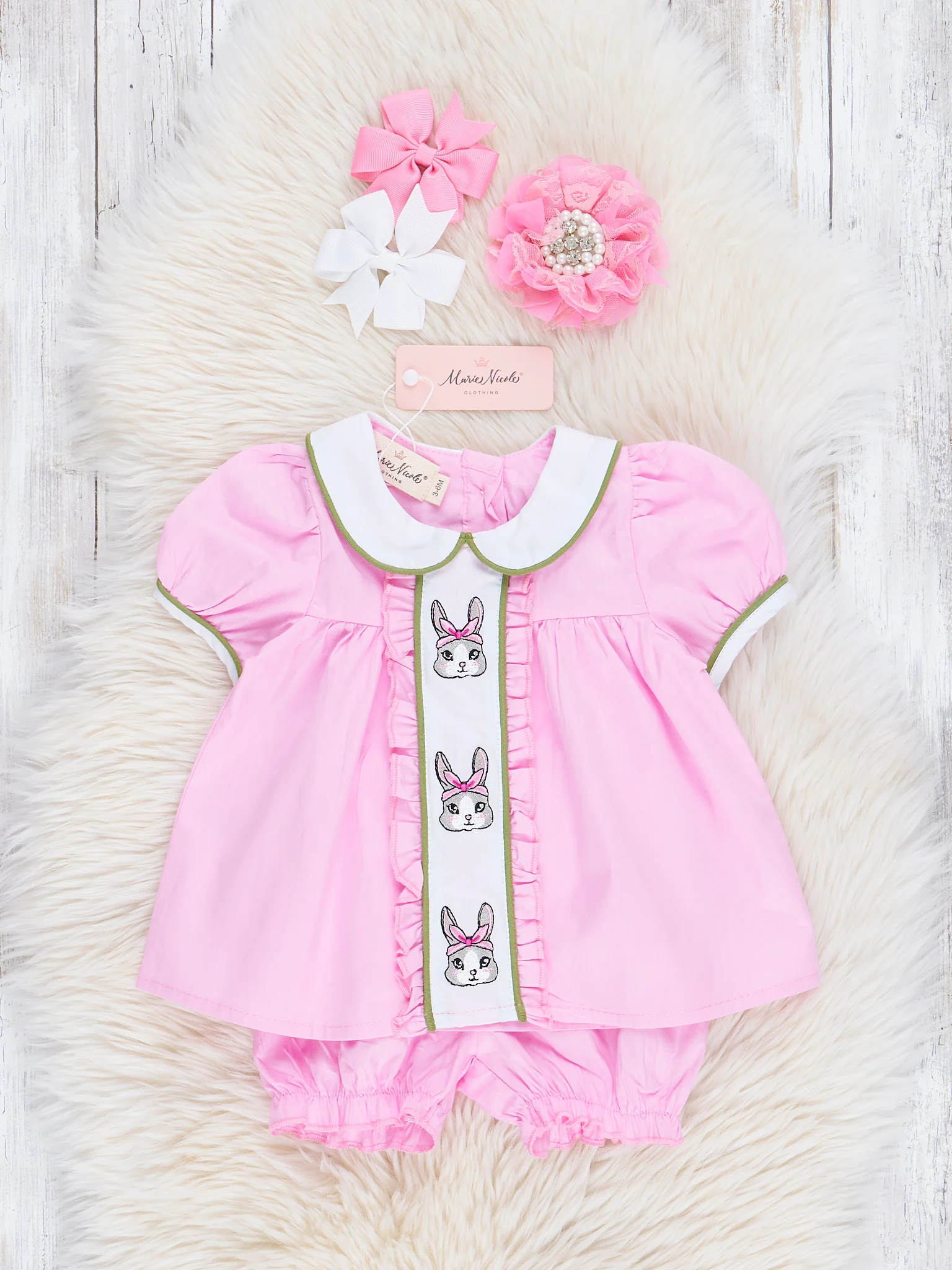 Pink Embroidered Bunny Bloomers Outfit