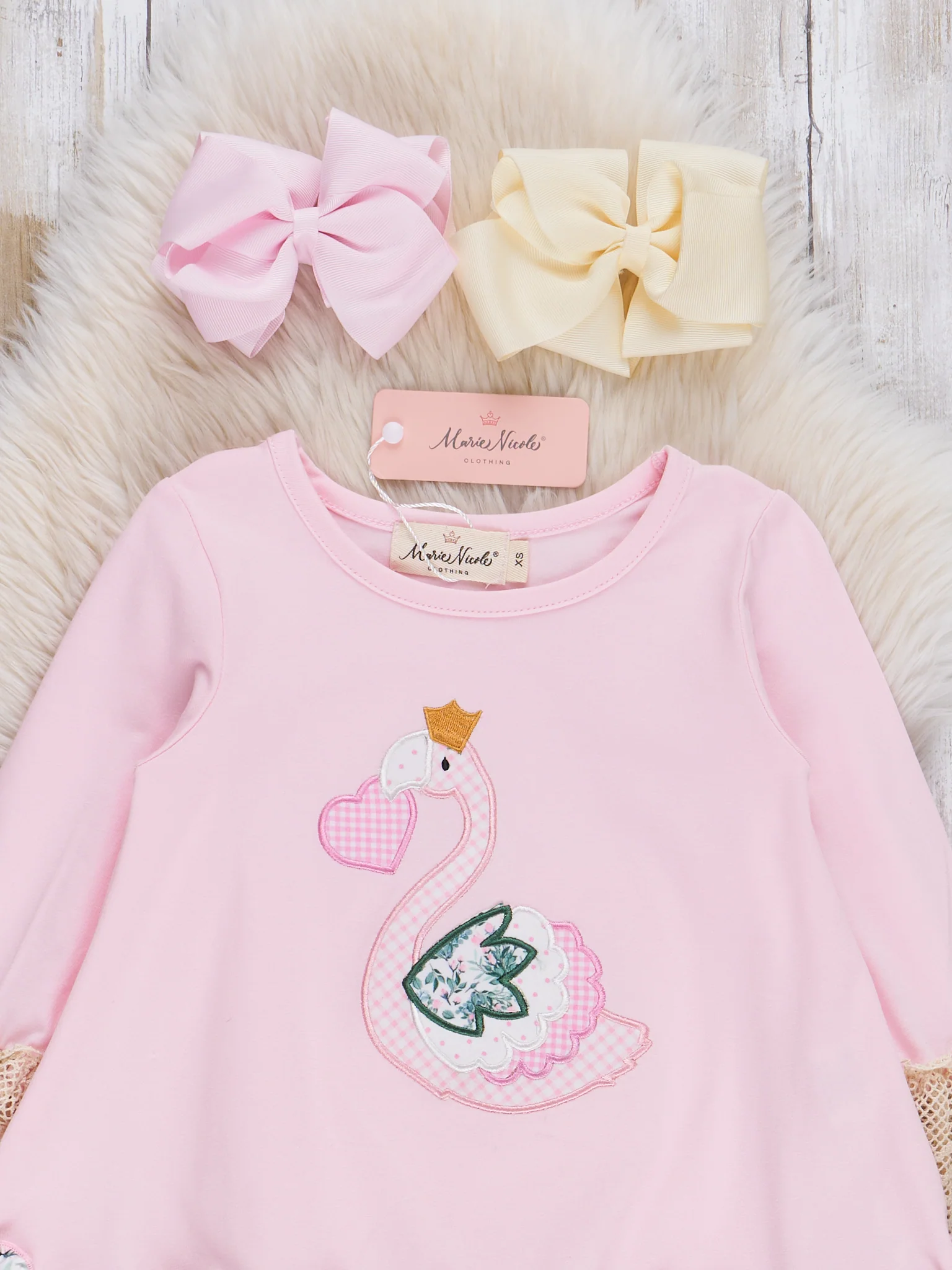 Pink Embroidered Heart Swan Ruffle Outfit - Image 3