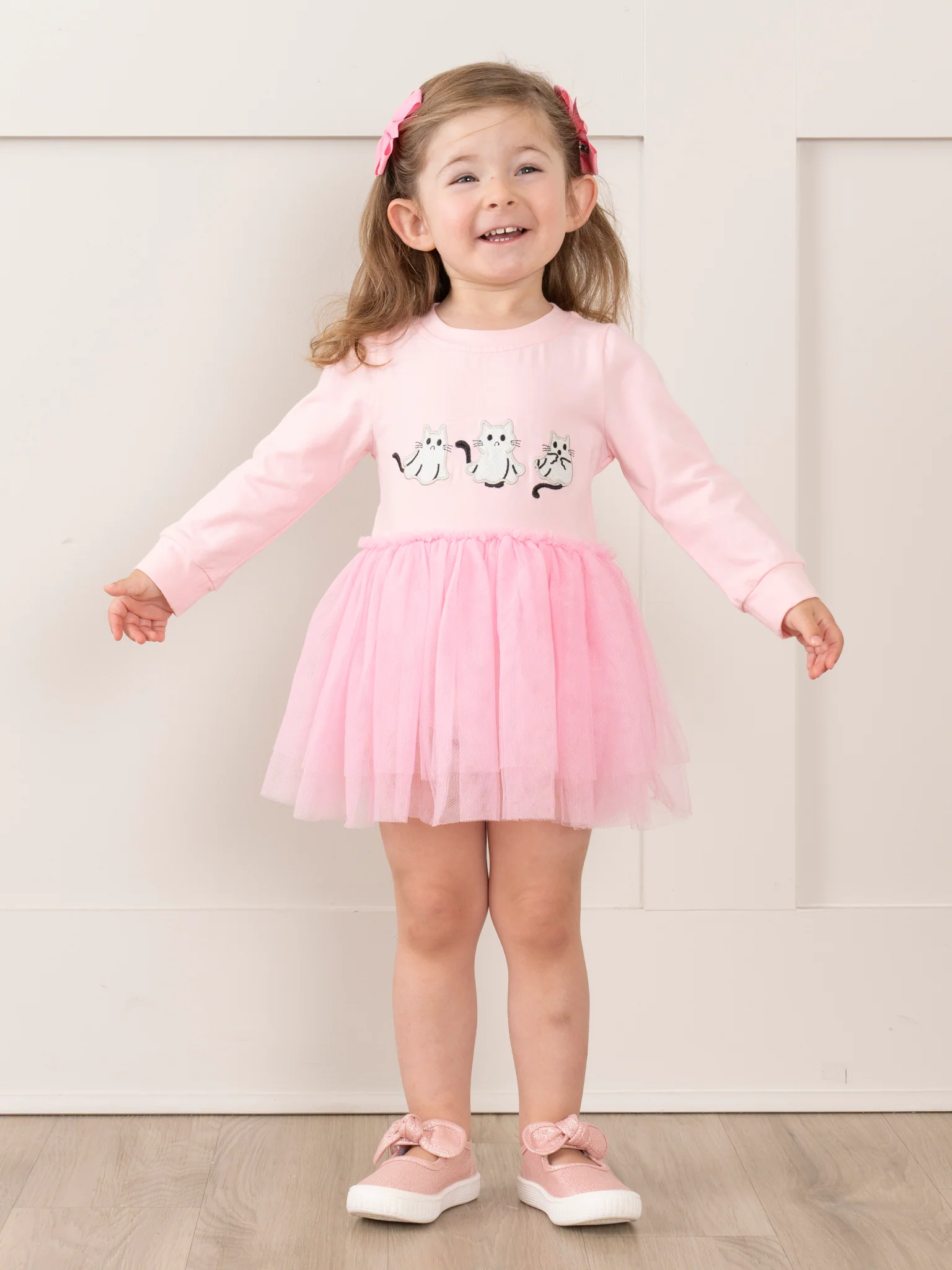 Pink Embroidered Kitties Tulle Bubble Romper - Image 4