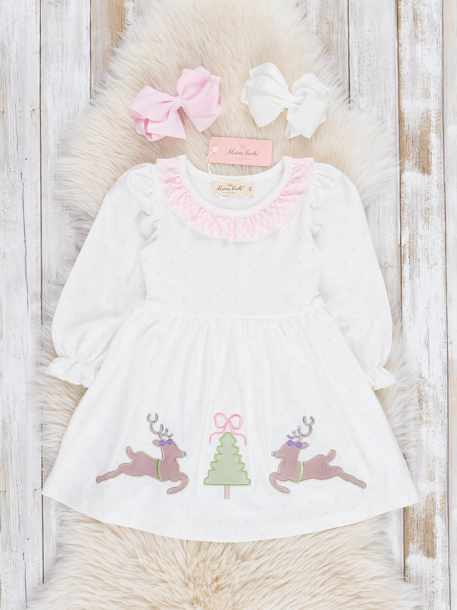 Pink Reindeer Prancing Reindeer Ruffle Dress - Image 2