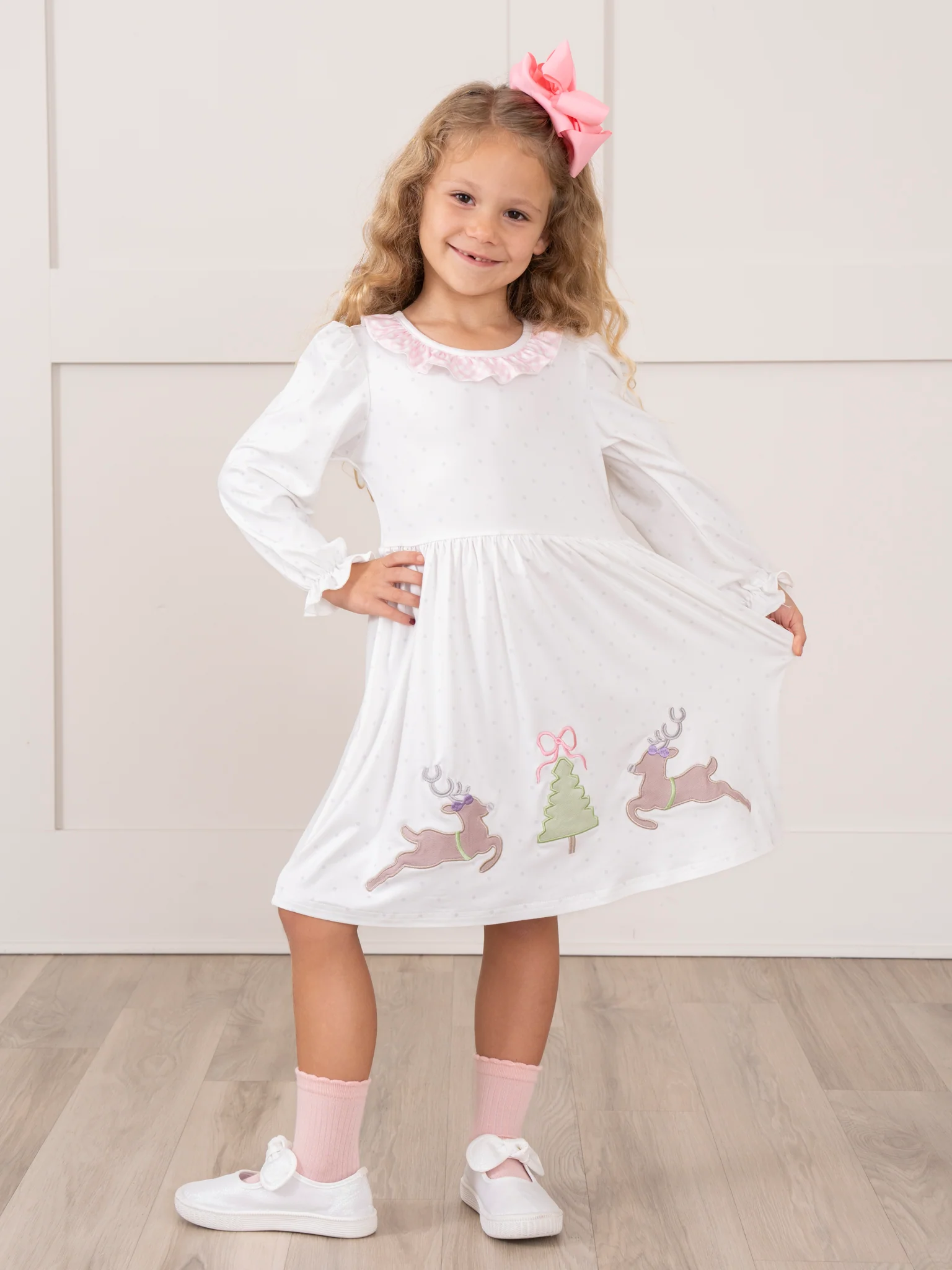 Pink Reindeer Prancing Reindeer Ruffle Dress - Image 3
