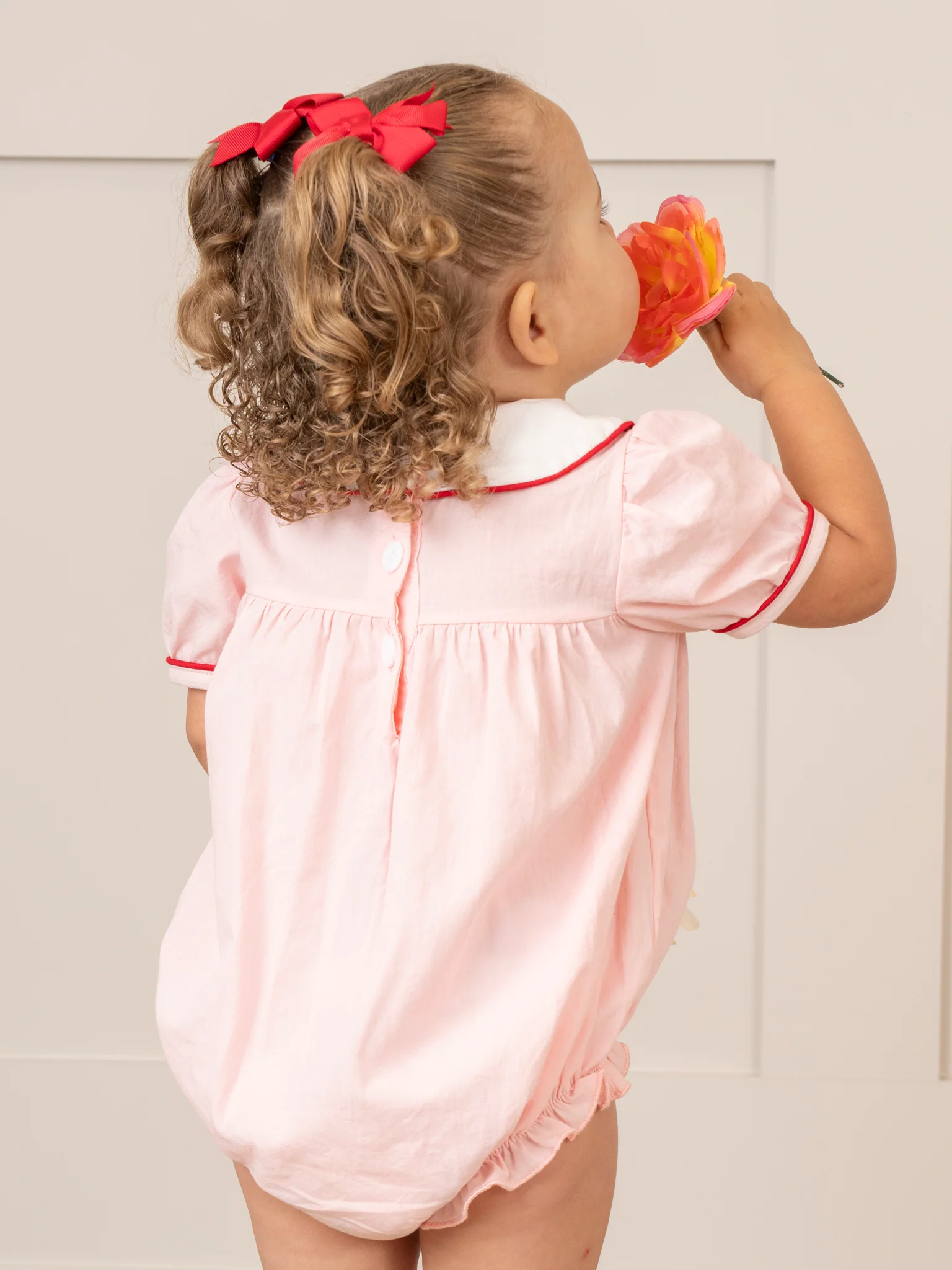 Pink Embroidered Rocking Horse Bubble Romper - Image 4