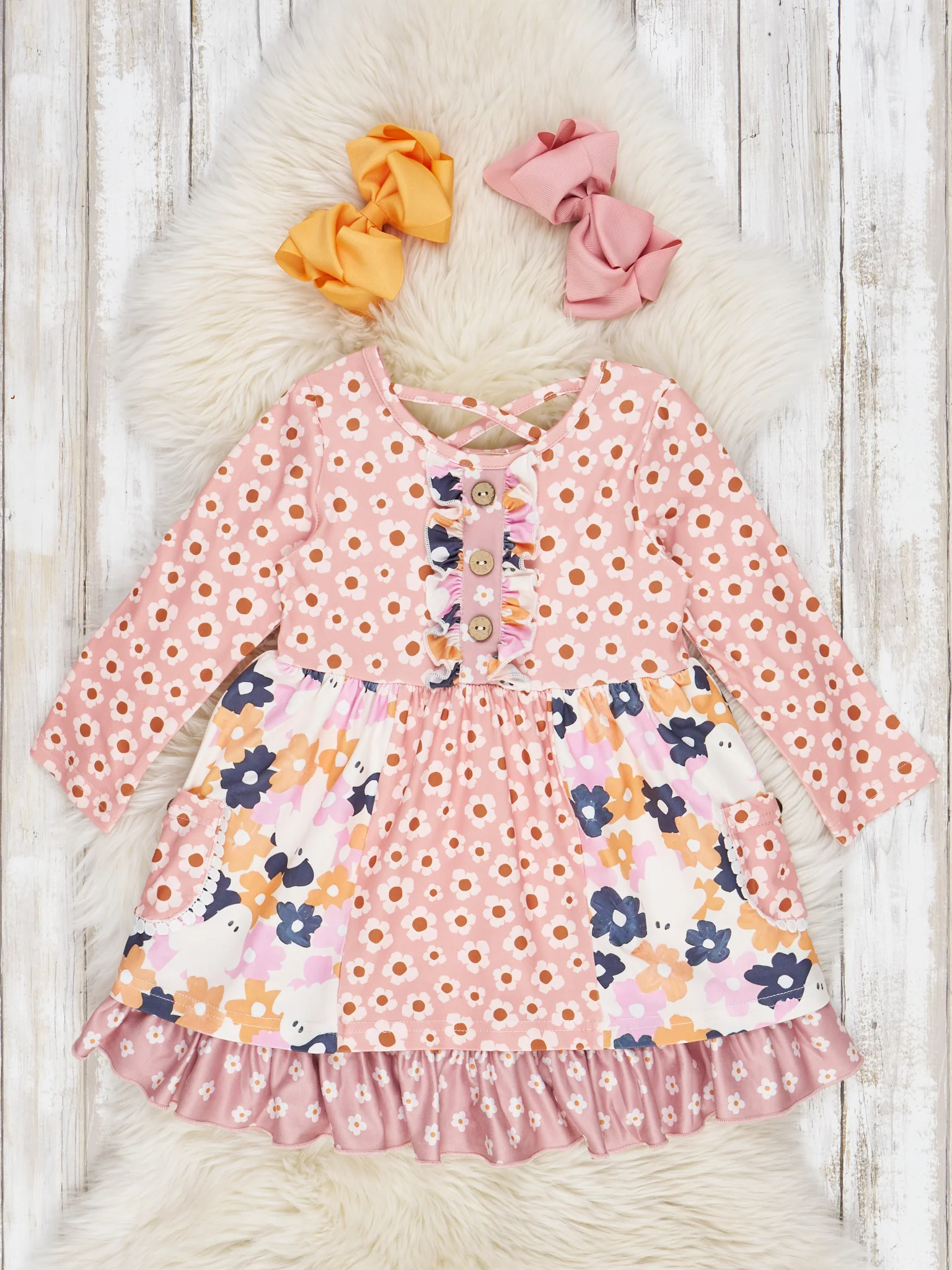 Pink Ghost Wildflower Ruffle Dress