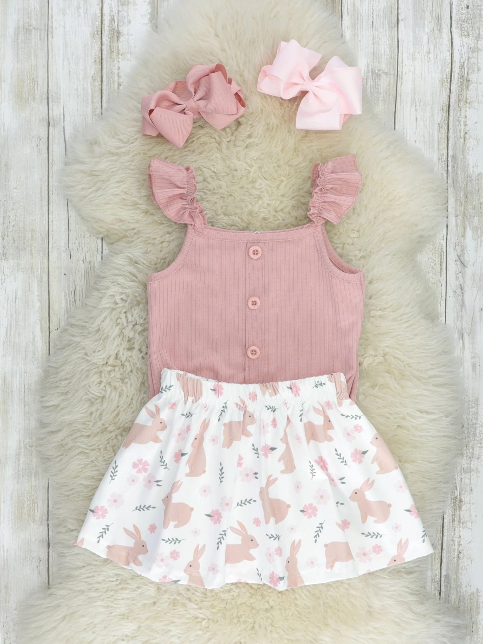 Pink Floral Bunny Ruffle Tie Outfit - Image 2