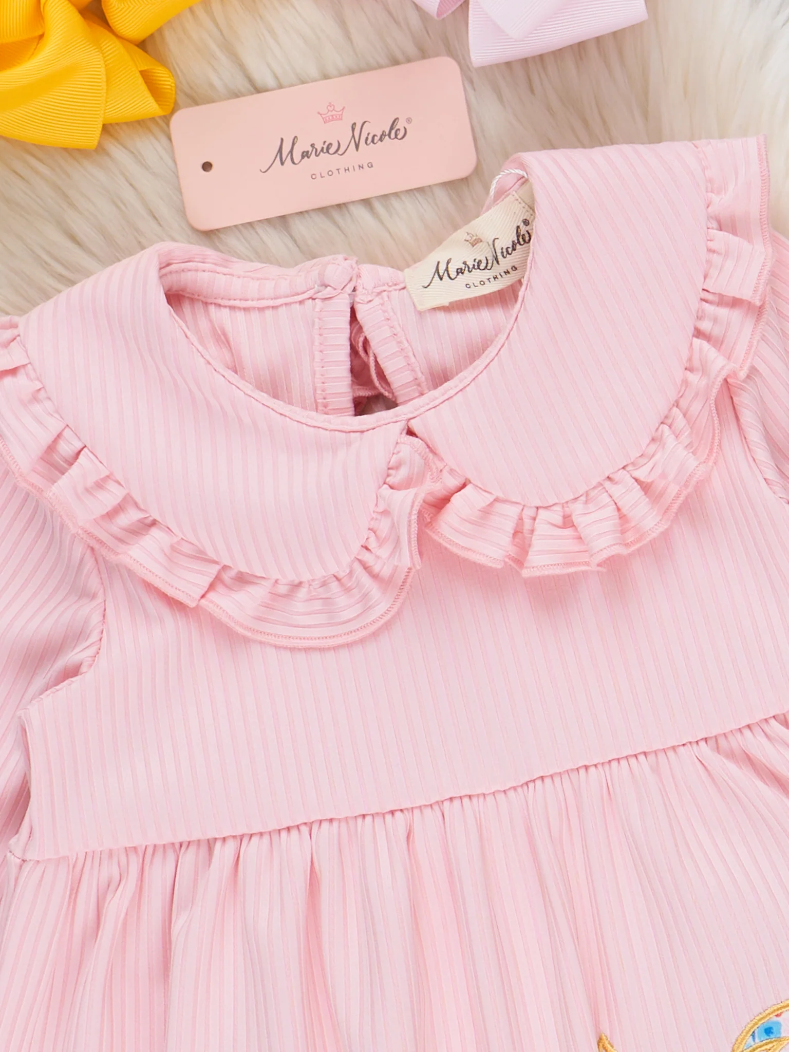 Pink Floral Embroidered Cow Ruffle Outfit - Image 4