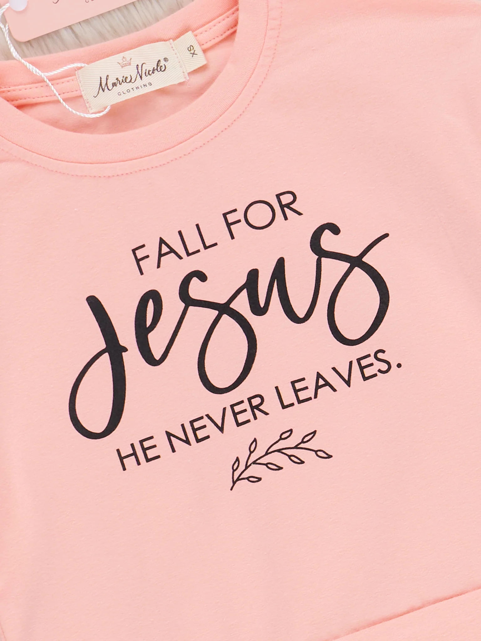 Pink Floral "Jesus Never Leaves" Bell Bottom Outfit - Image 4
