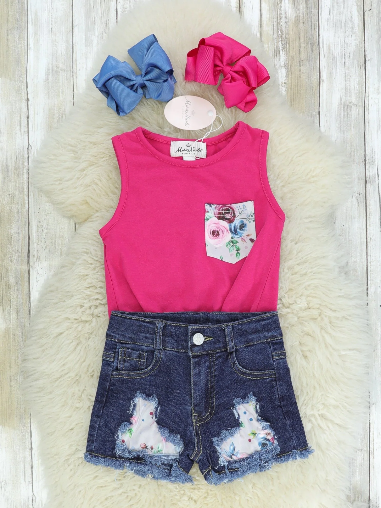 Pink Floral Knot Tank & Distressed Denim Outfit - Image 2