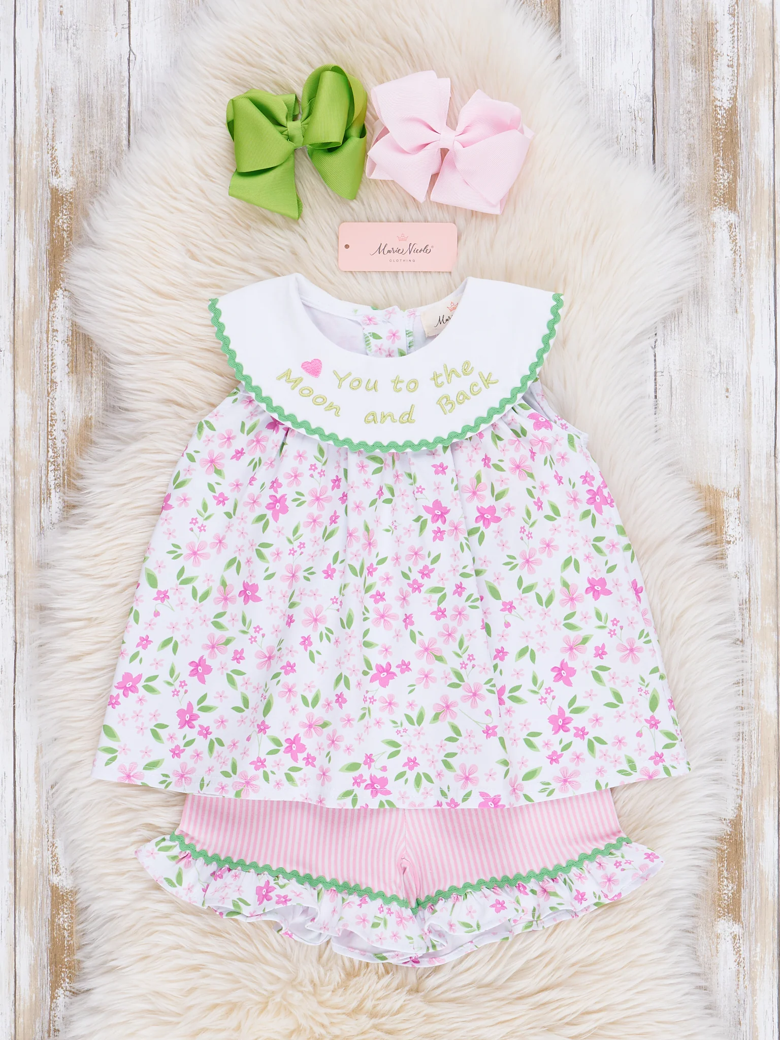Pink Floral "Moon & Back" Ruffle Outfit - Image 2