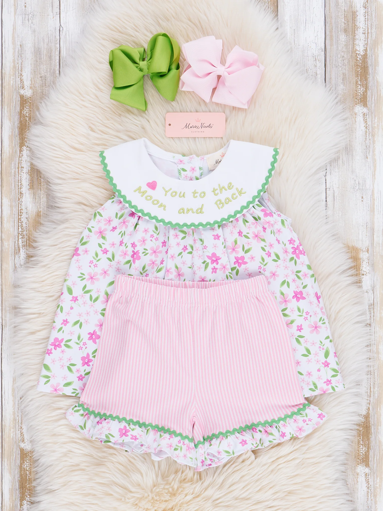 Pink Floral "Moon & Back" Ruffle Outfit - Image 3