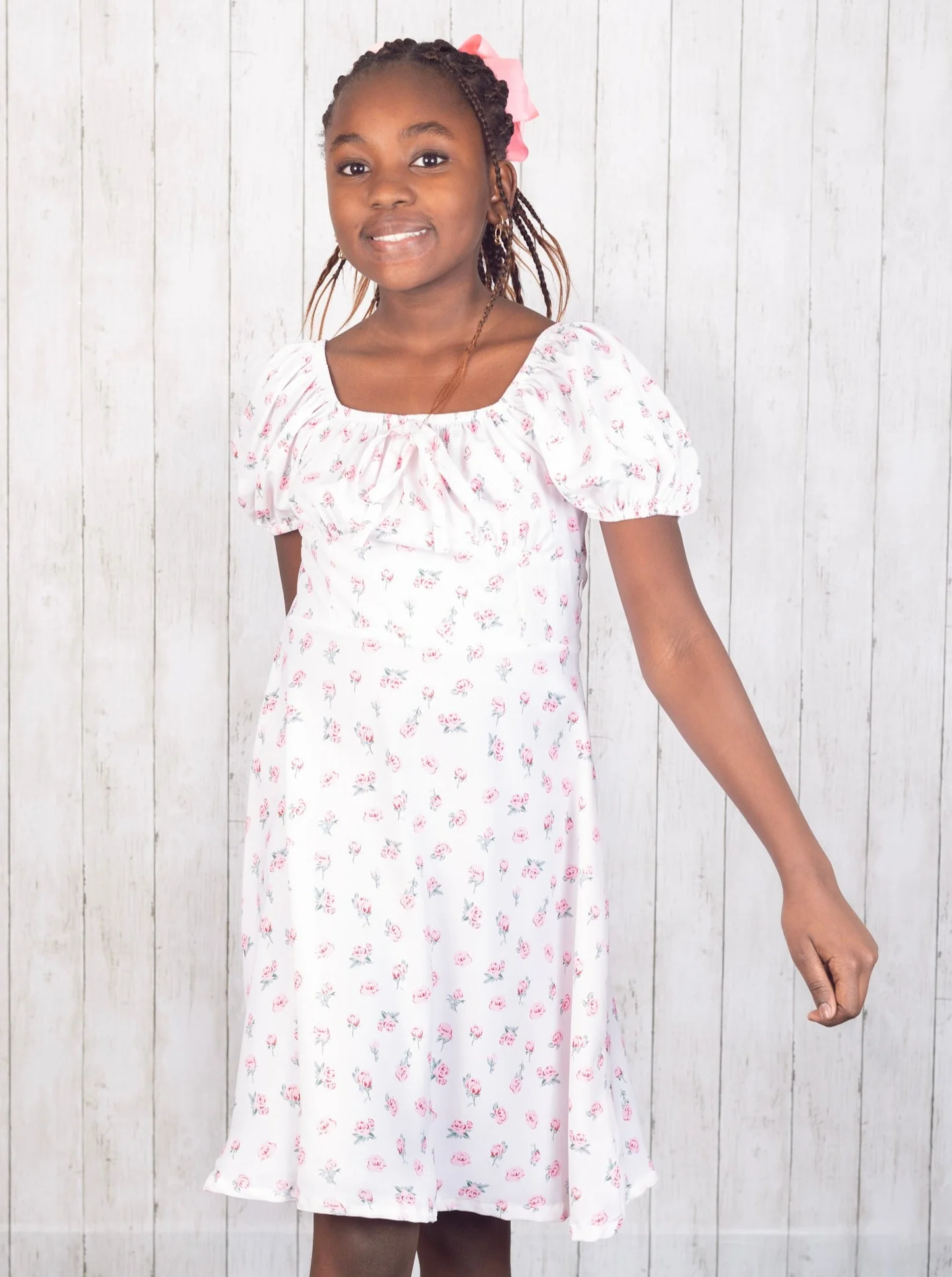 Pink Floral Puff Sleeve Dress
