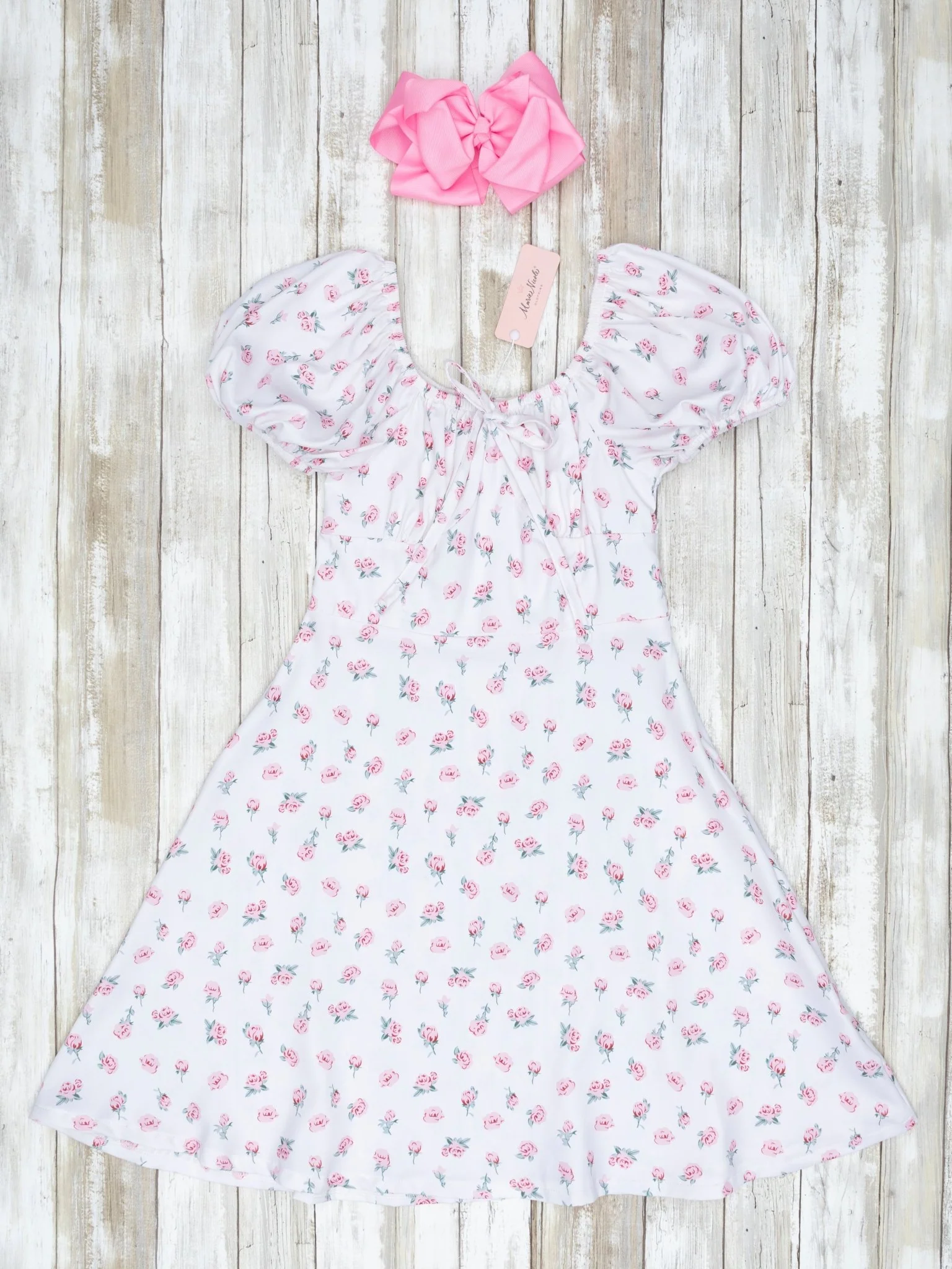 Pink Floral Puff Sleeve Dress - Image 3