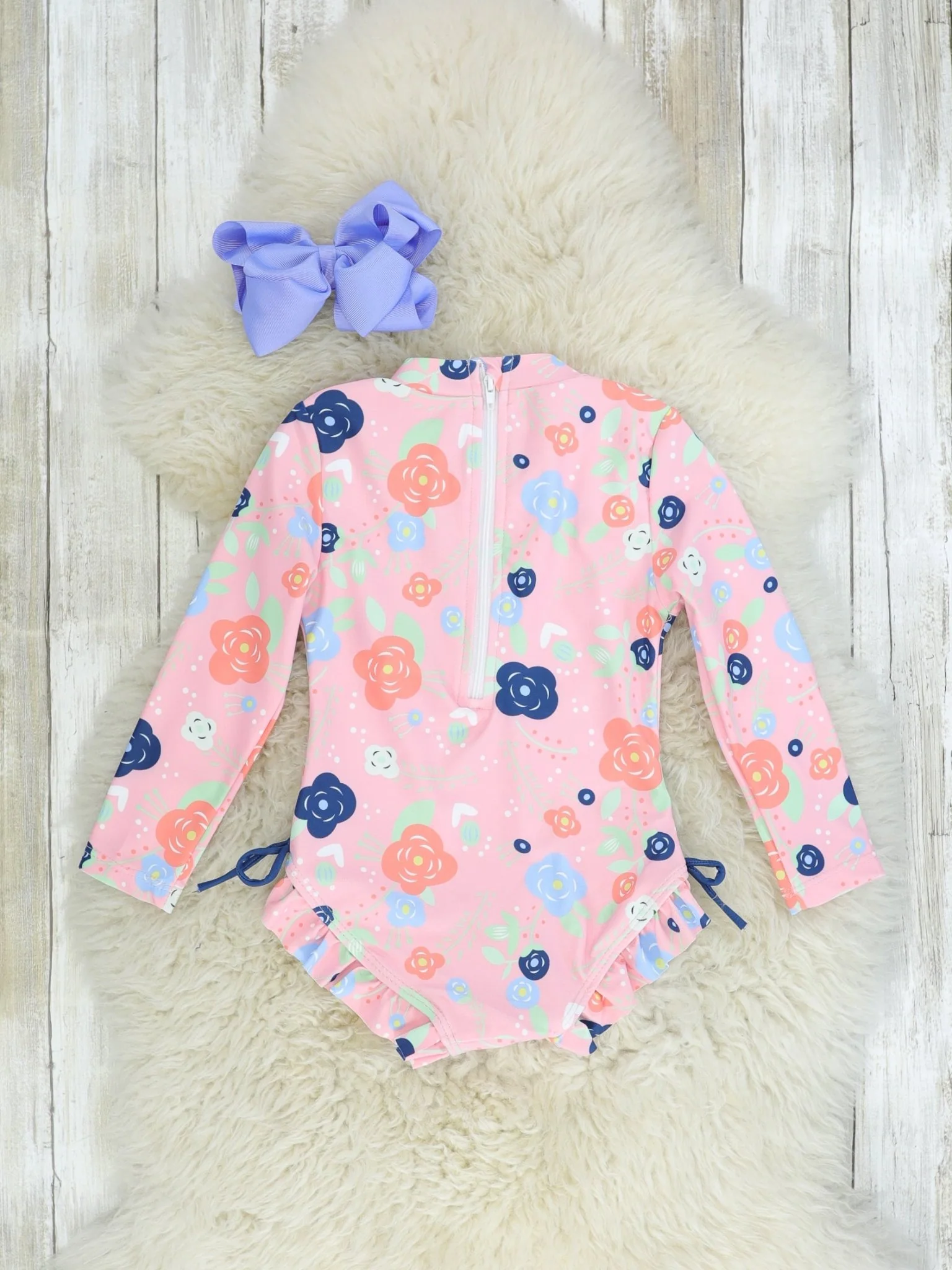 Pink Floral Ruffle One-Piece Swimsuit - Image 2
