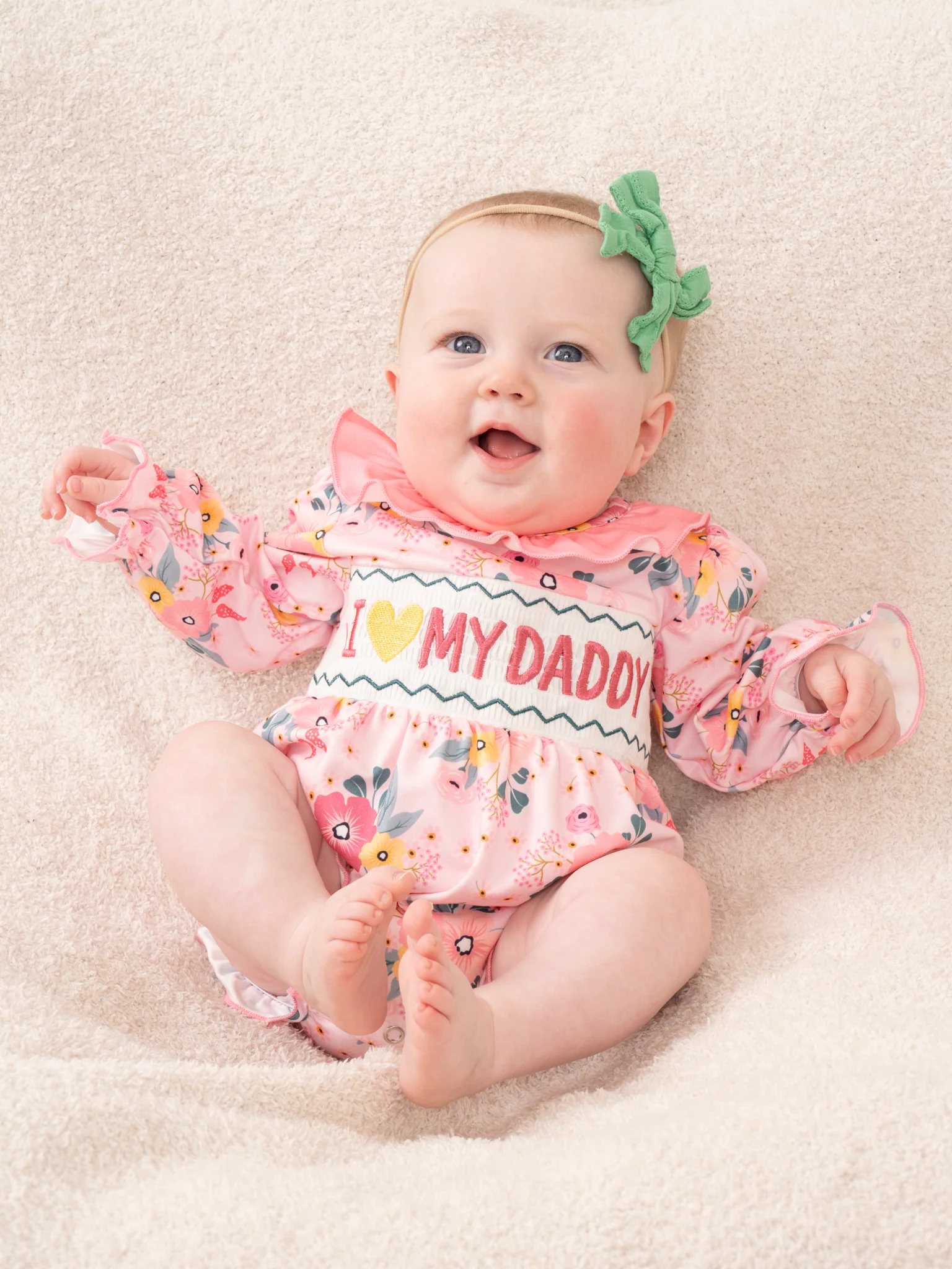 Pink Floral Smocked Dad Love Bubble Romper