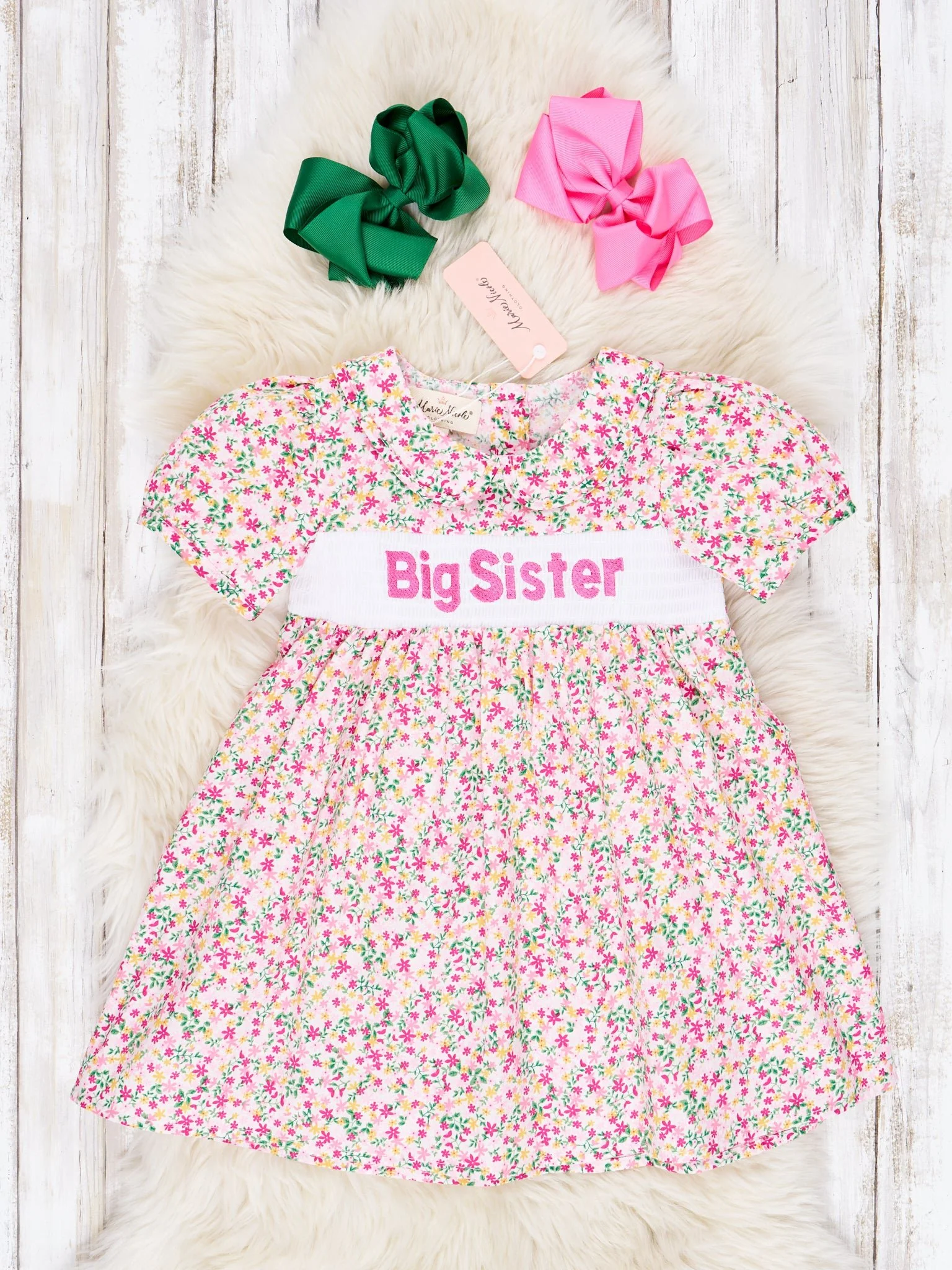 Pink Floral Smocked "Sister" Vintage Dress