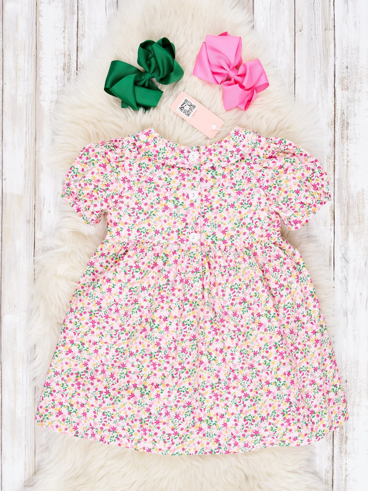 Pink Floral Smocked "Sister" Vintage Dress - Image 2