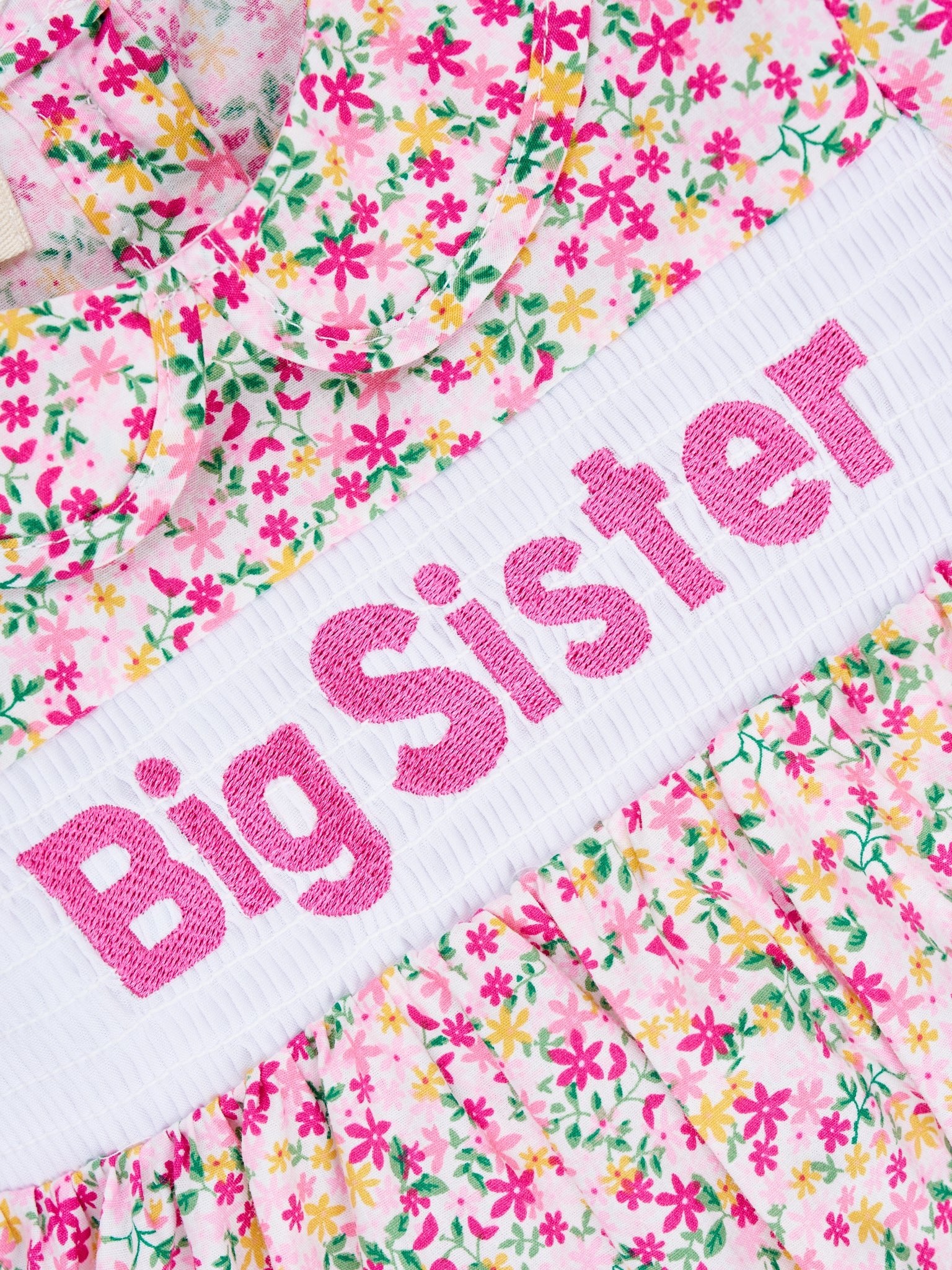 Pink Floral Smocked "Sister" Vintage Dress - Image 3