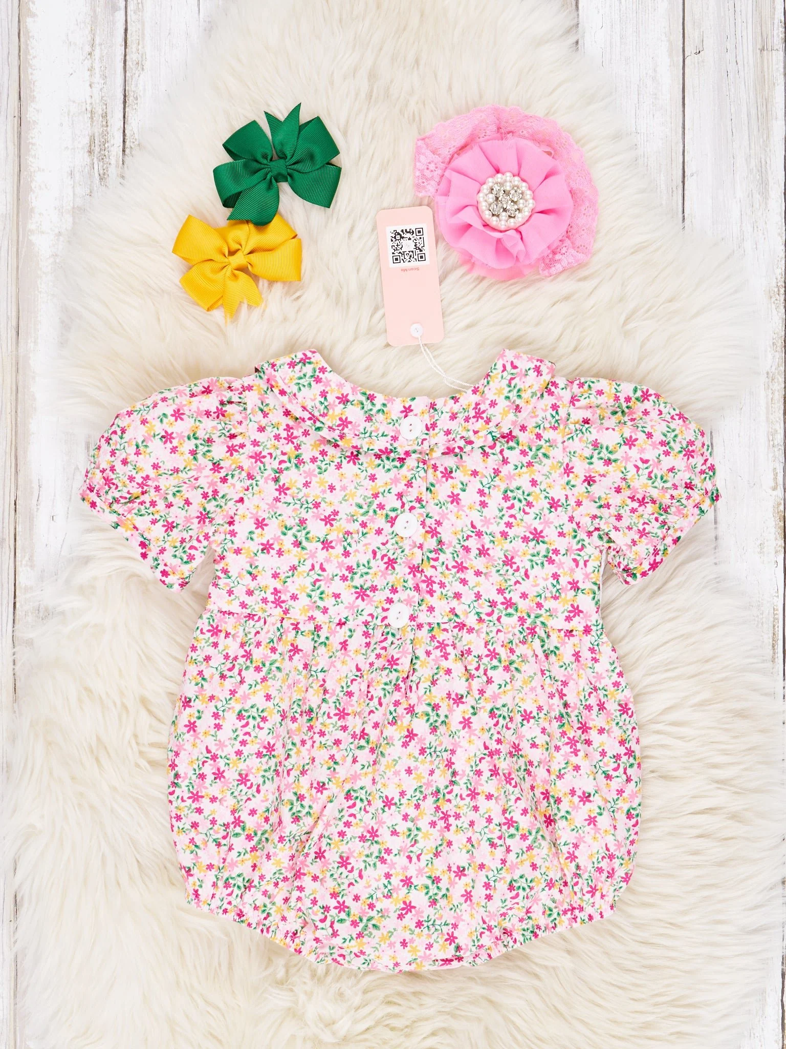 Pink Floral Smocked "Sister" Vintage Romper - Image 2