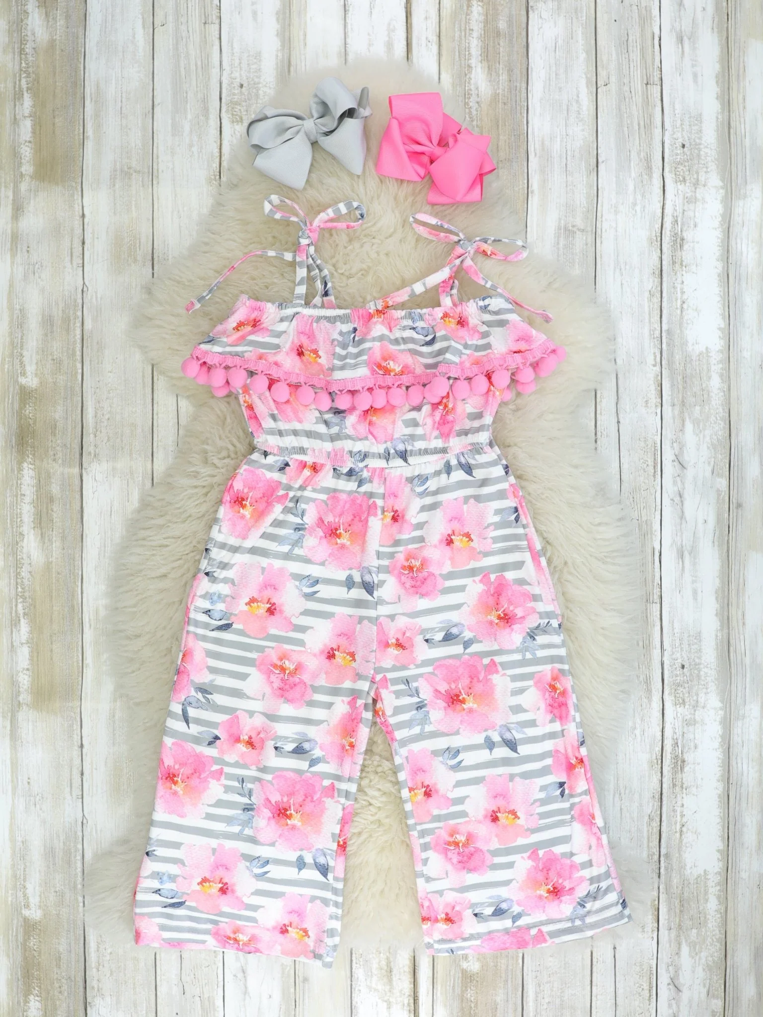 Pink Floral Striped Romper/Jumpsuit