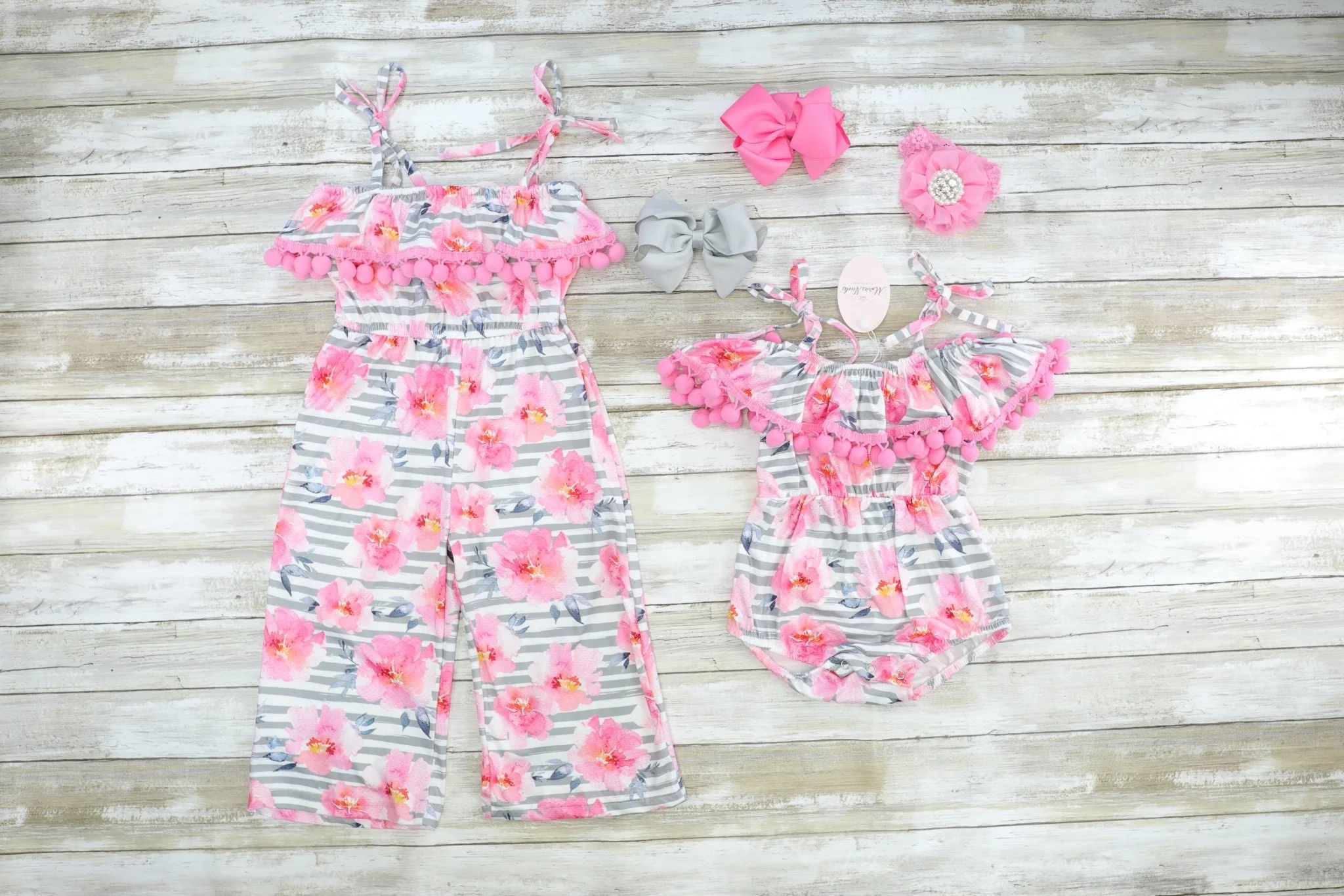 Pink Floral Striped Romper/Jumpsuit - Image 2